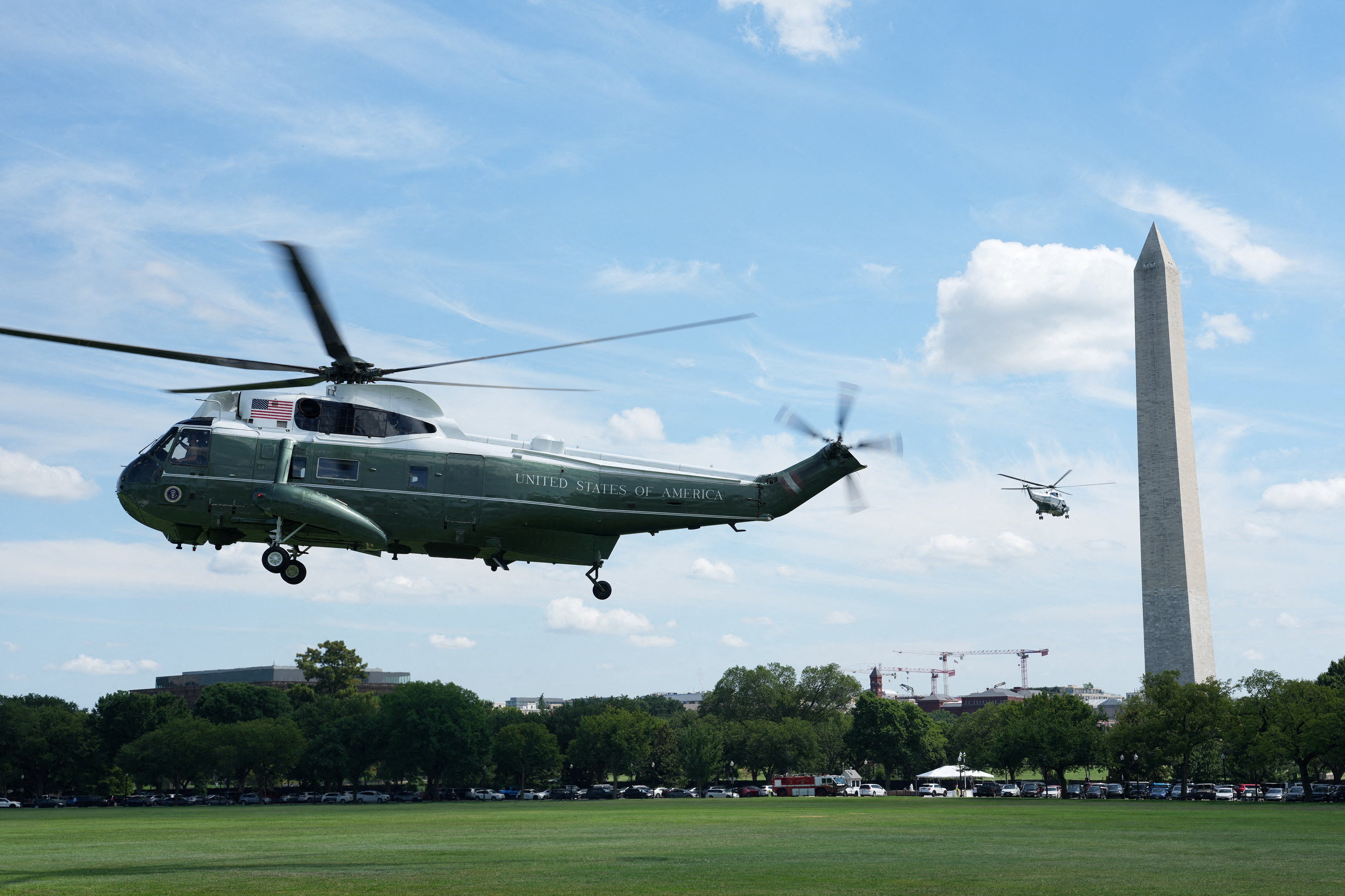 Federal aviation officials are investigating after the president’s helicopter took off before commercial flights at Ronald Reagan Washington National Airport were halted. Marine One landed at Joint Base Andrews without incident and the president was ‘at no point in harm’s way,’ the White House said (Reuters)