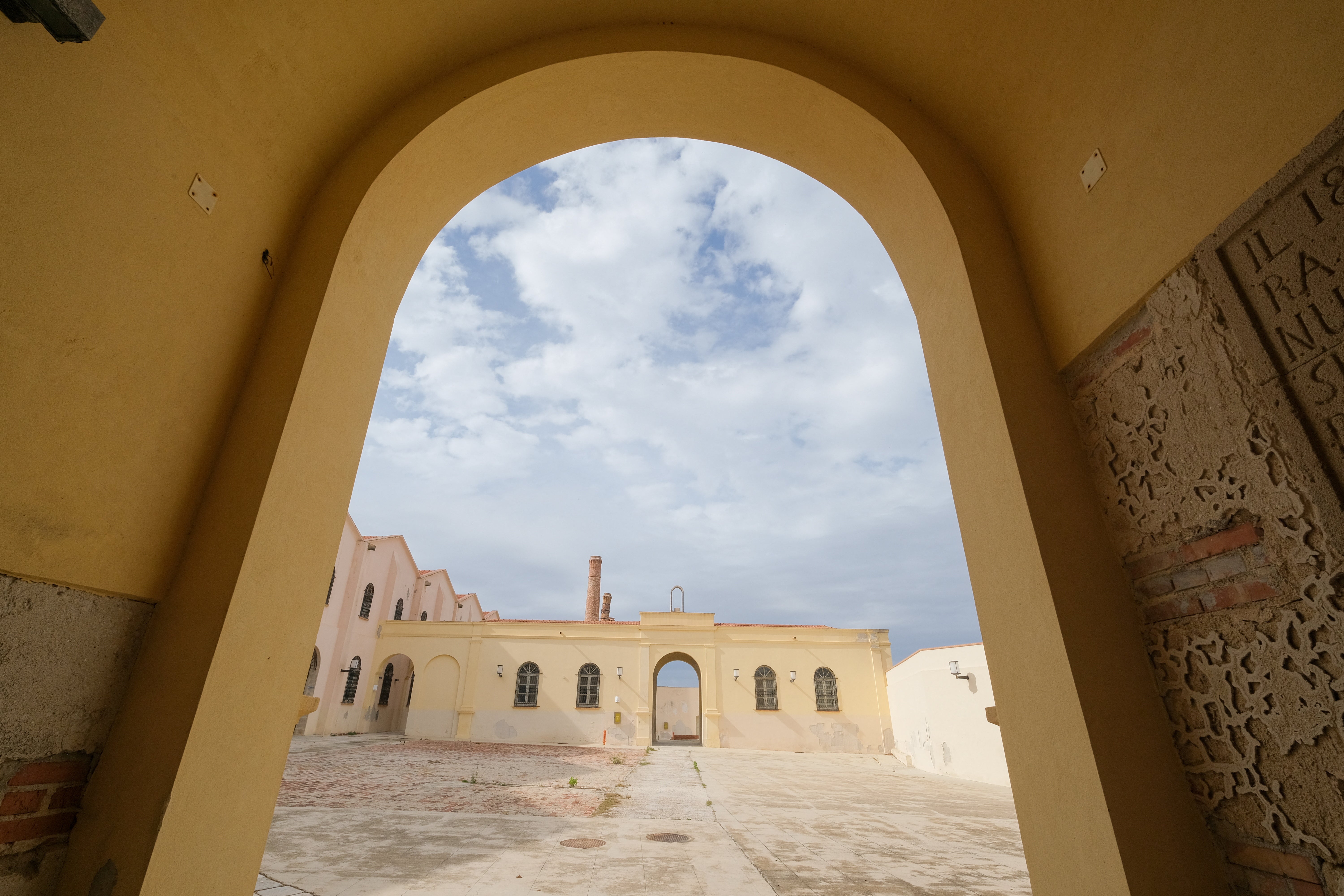 A courtyard inside the former Florio tuna-processing plant in Favignana, which was used as the headquarters for the production of The Odyssey
