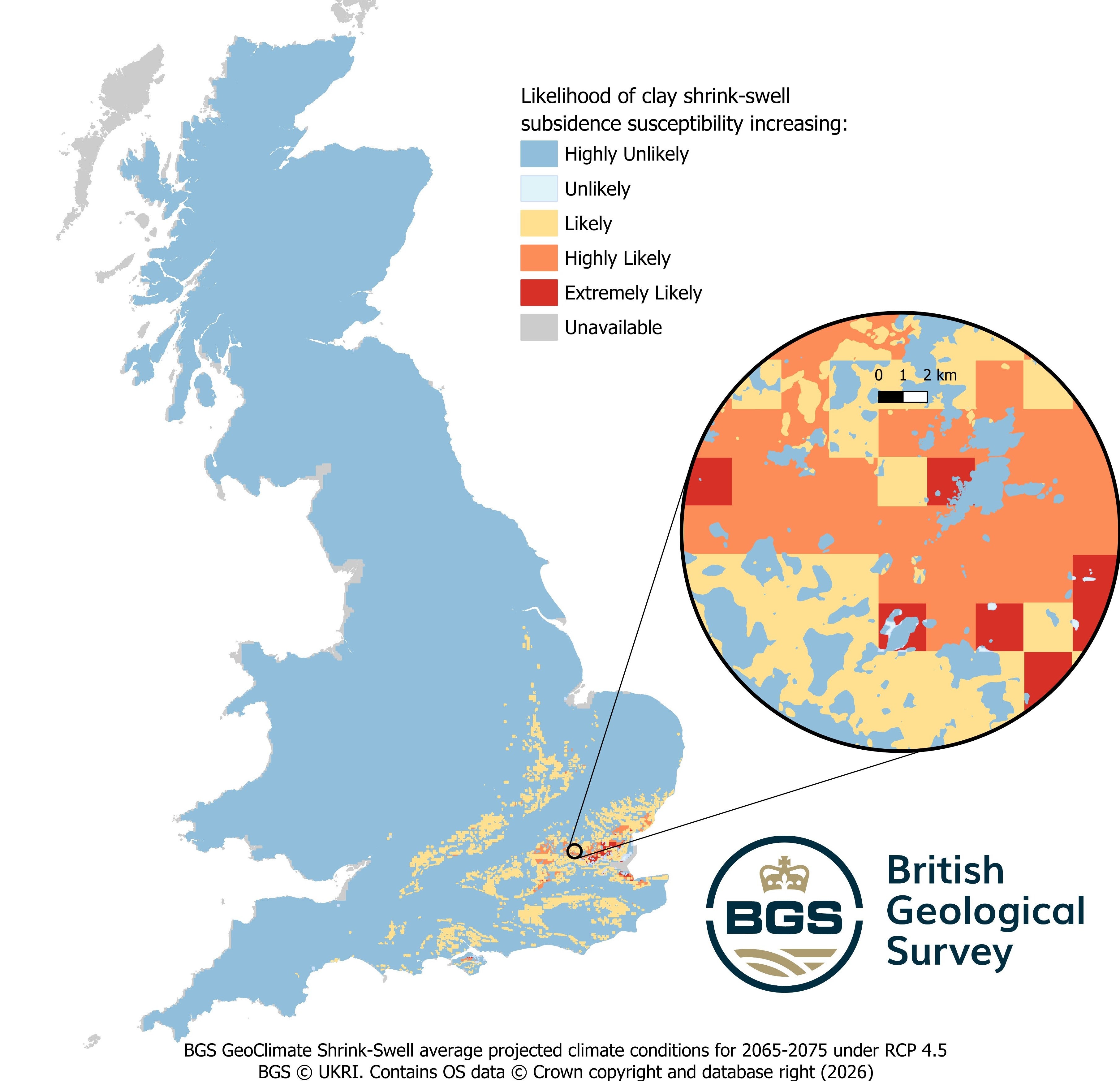In its worse case scenario, the British Geological Survey said more than 4.2m homes could be in danger of subsidence by 2070 (British Geological Survey)