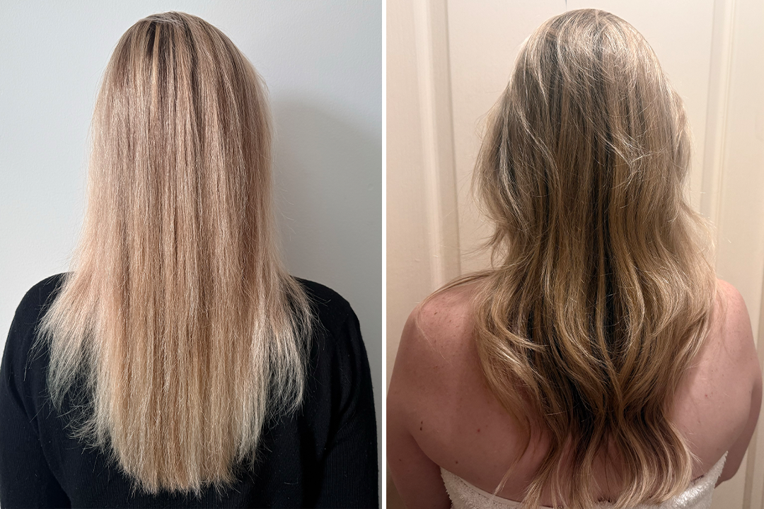 Before and after using the Hello Klean 2.0 shower filter (Louise Whitbread/The Independent)