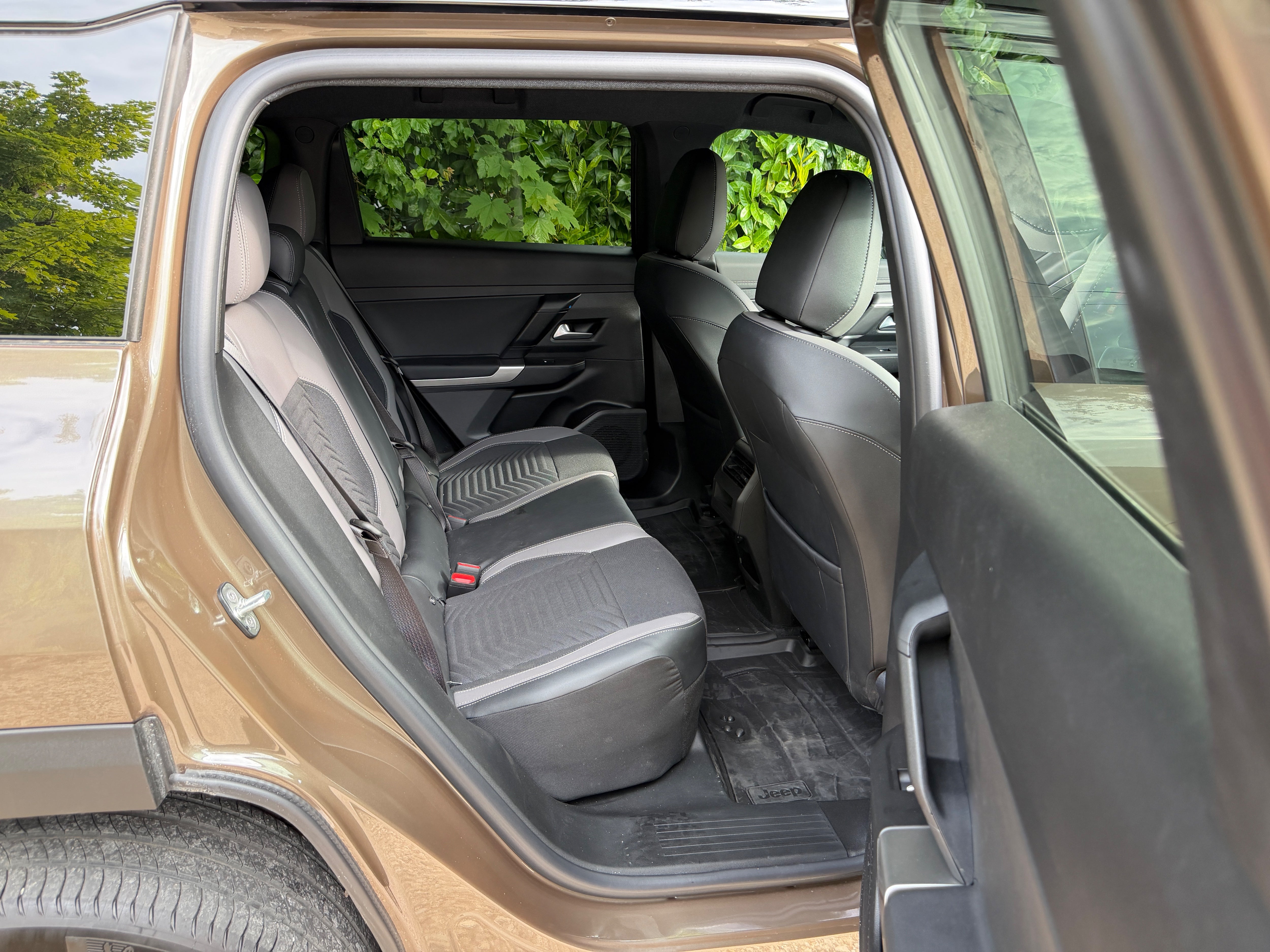 Rear space is impressive in the back of the Jeep Compass Electric and both the seat fabric and floor should be easy to keep clean (Steve Fowler)