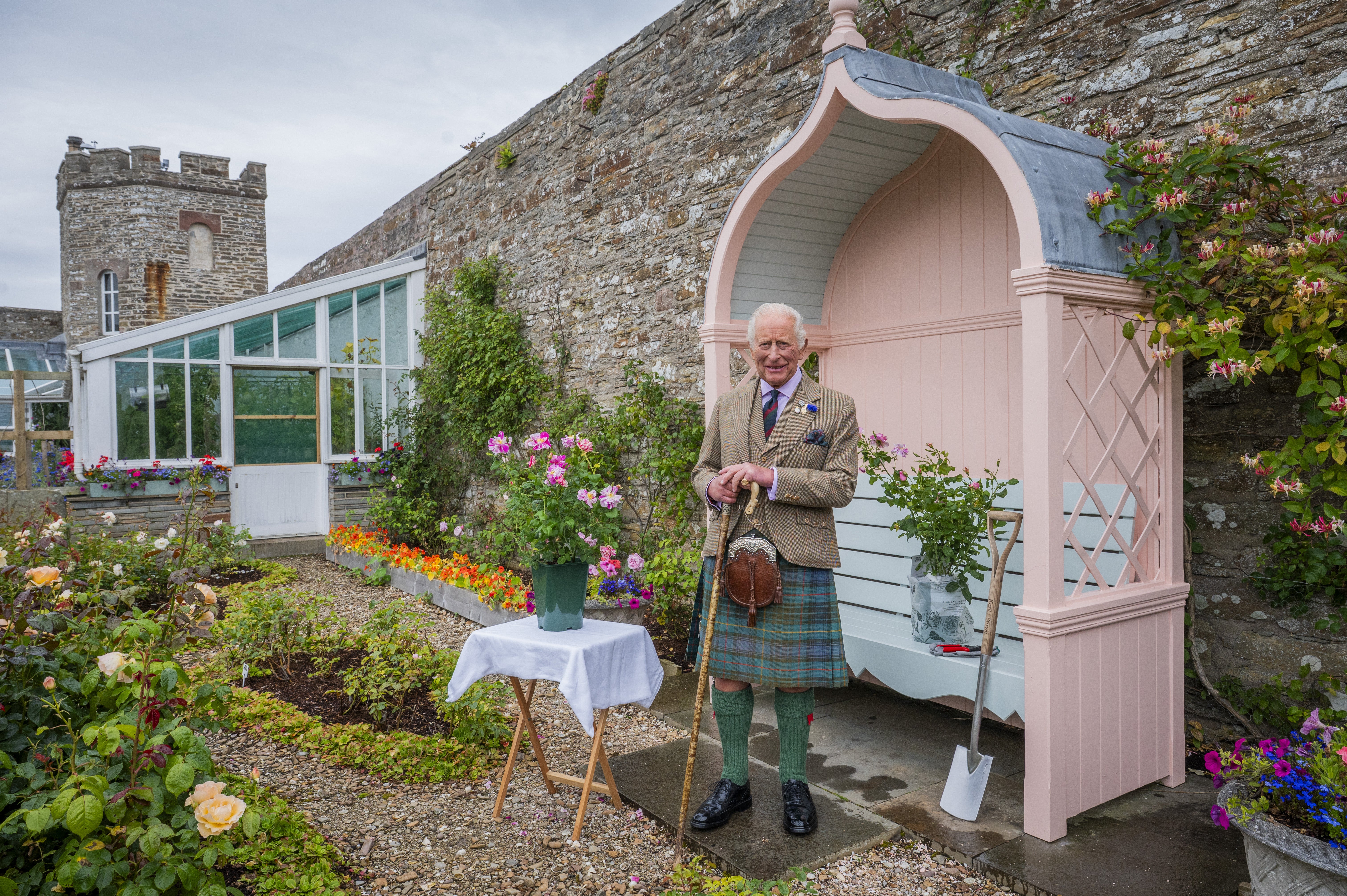 Charles in the walled garden at the Castle and Gardens of Mey (Chris Watt/The King’s Foundation/PA)