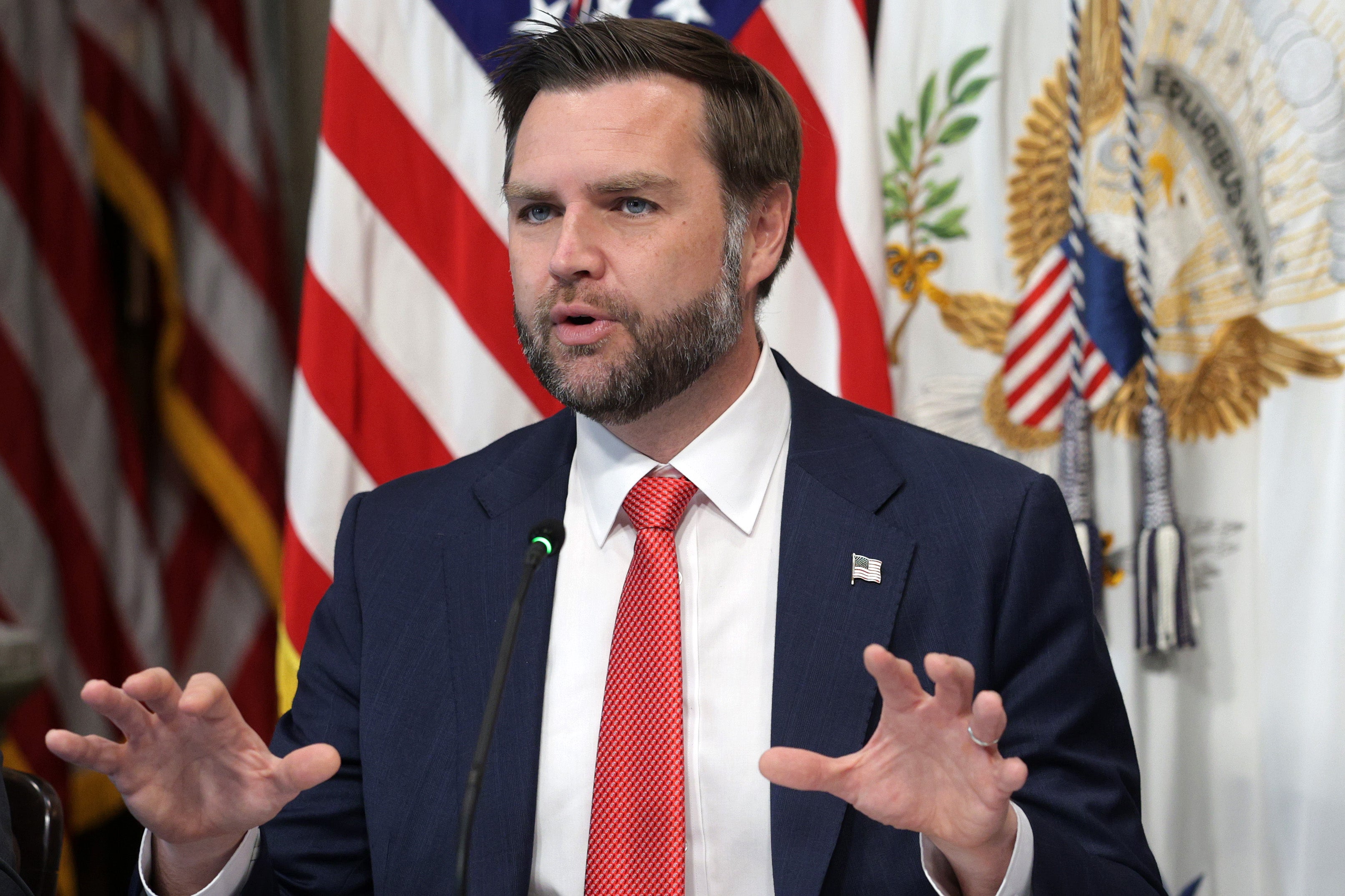 U.S. Vice President JD Vance speaks during a Congressional Roundtable on Anti-Fraud Initiatives at the Indian Treaty Room of Eisenhower Executive Office Building (Getty)