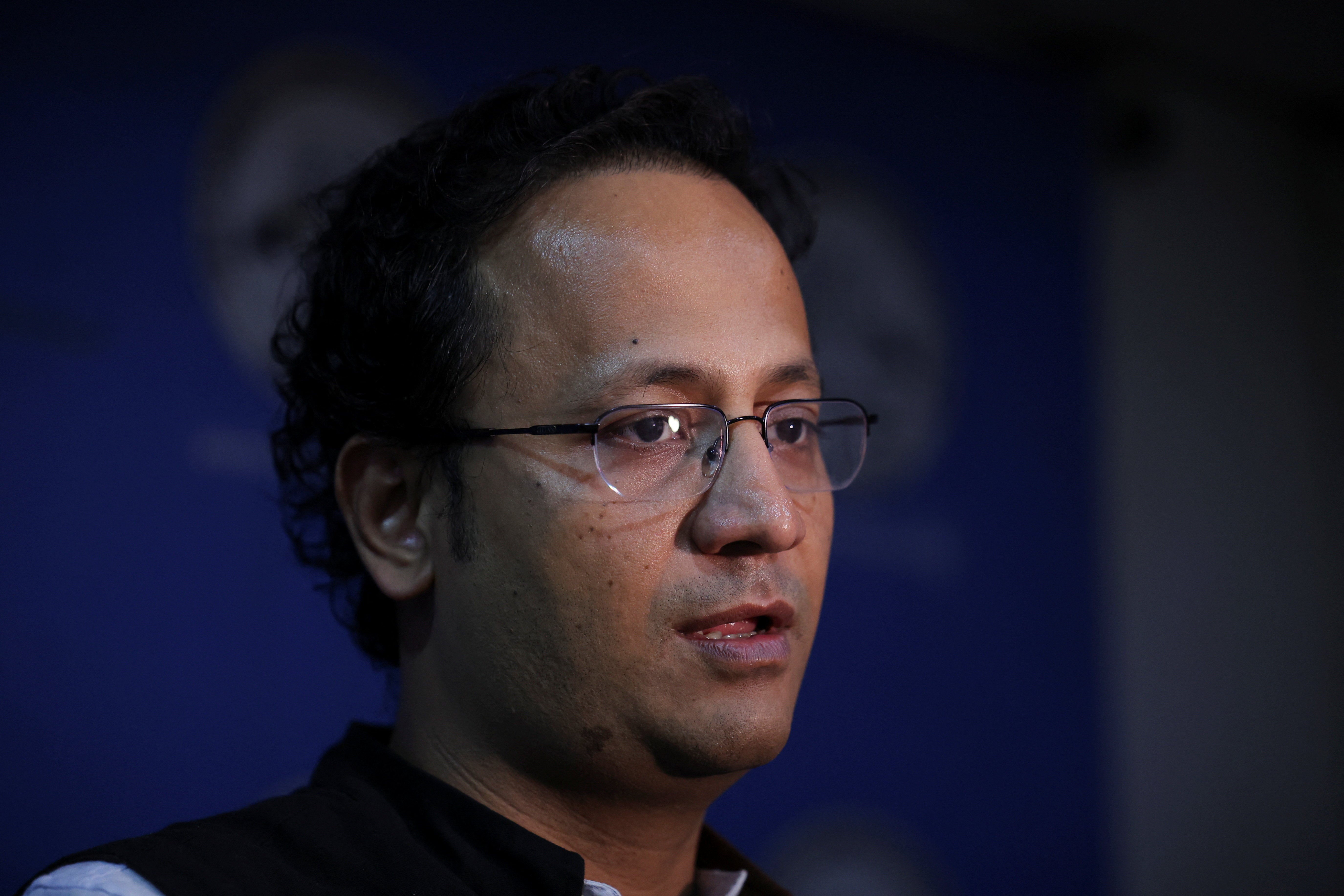 Former Bangladeshi Education Minister Mohibul Hasan Chowdhury Nowfel speaks to a member of the media during a media interaction hosted by The Foreign Correspondents' Club of South Asia in New Delhi, India, 5 August 2026 (Reuters)