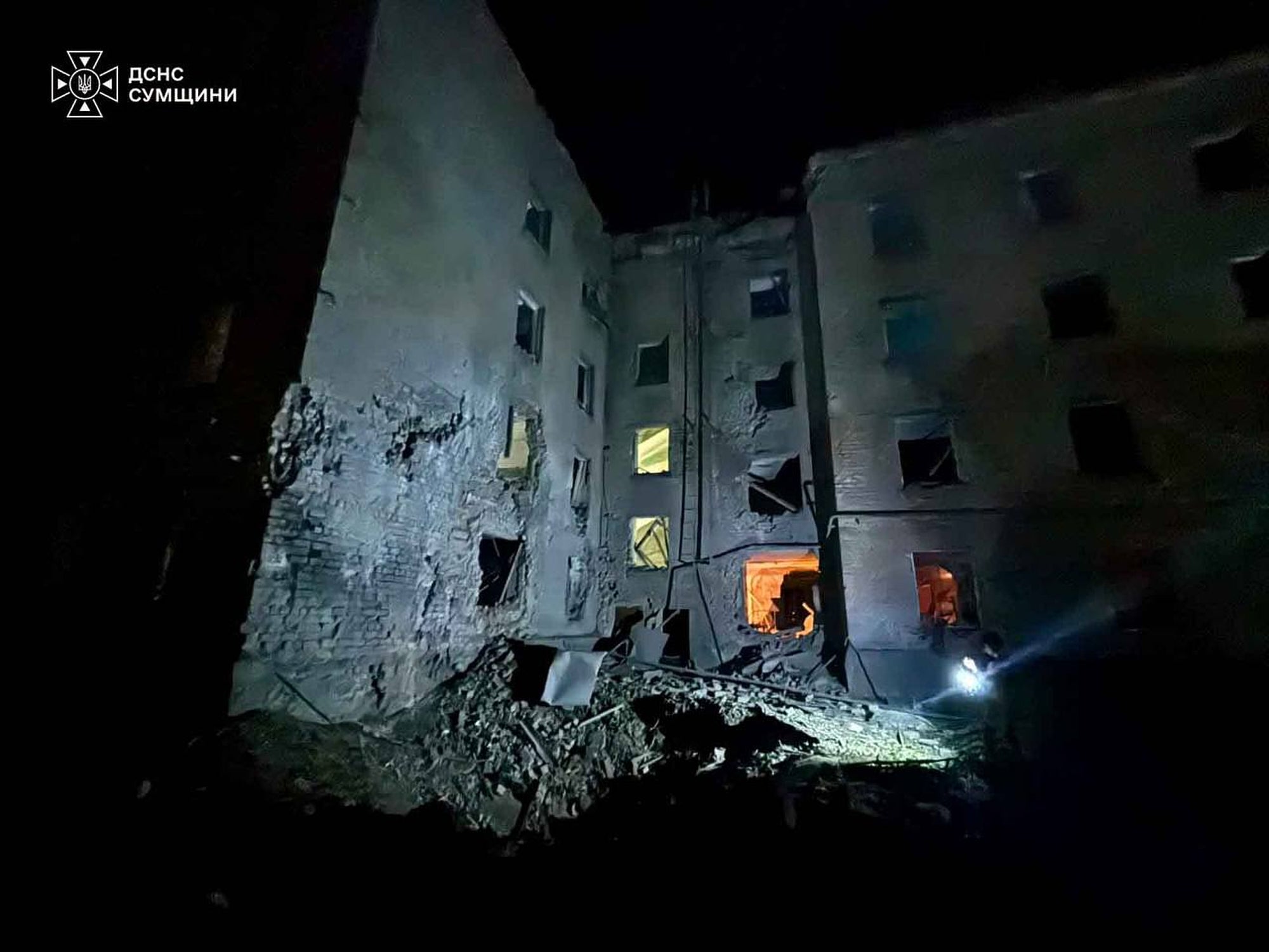 A residential building is damaged following a Russian air attack in Sumy, Ukraine.