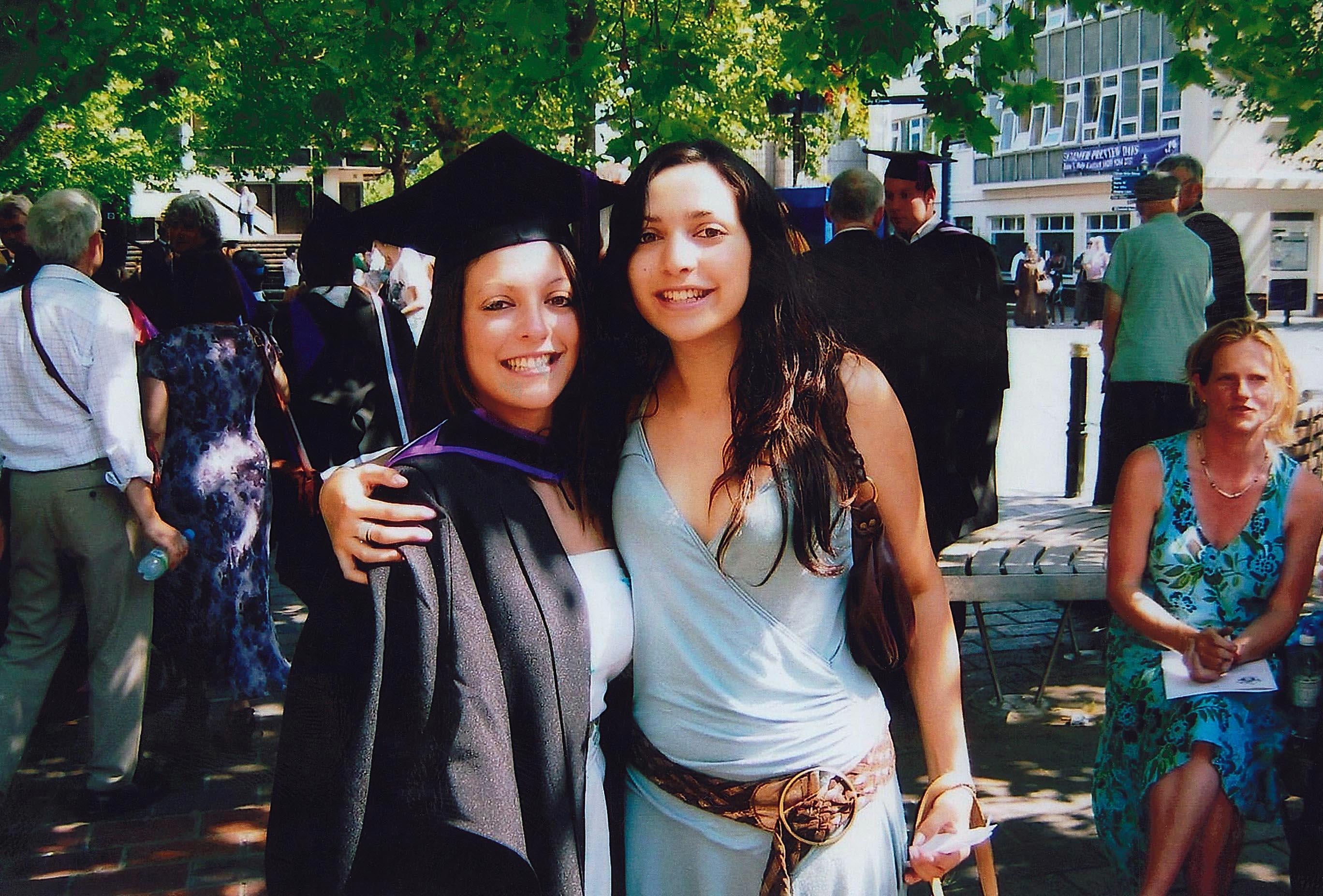Meredith Kercher (right) with her sister Stephanie at her graduation day
