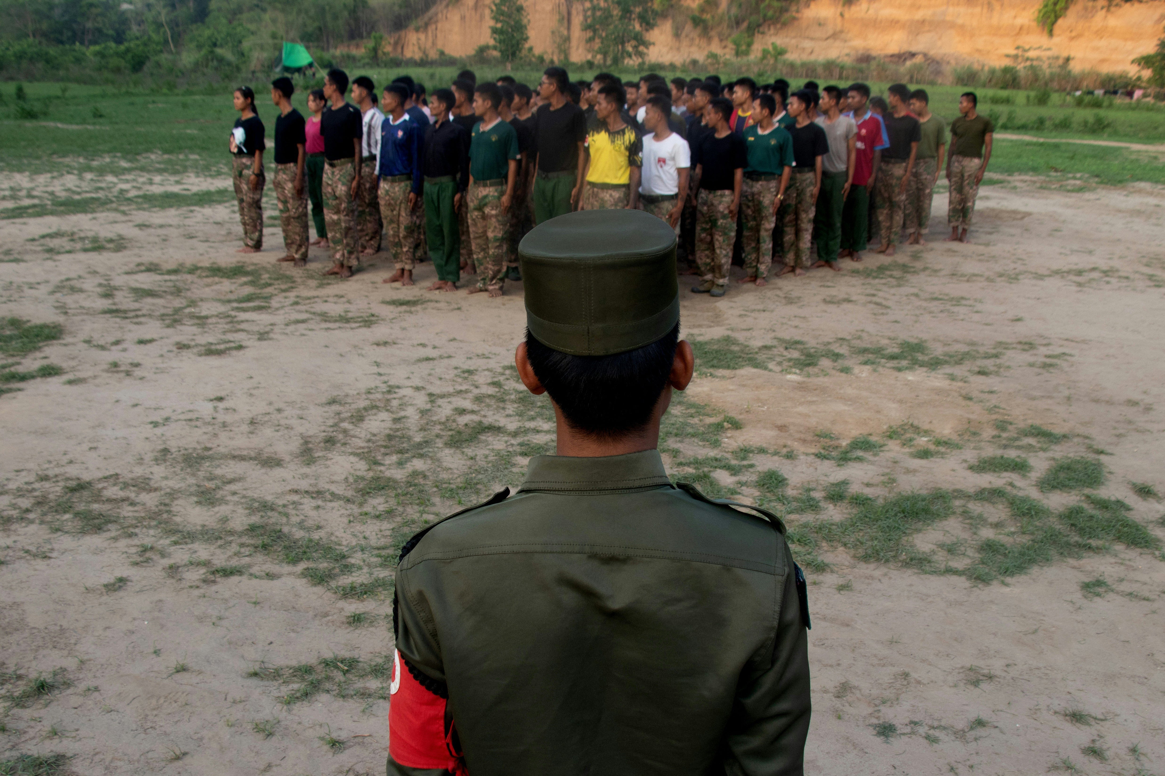 Members of the Mandalay People's Defence Forces take part in a training session at an undisclosed location in the Sagaing region of Myanmar (AFP/Getty)