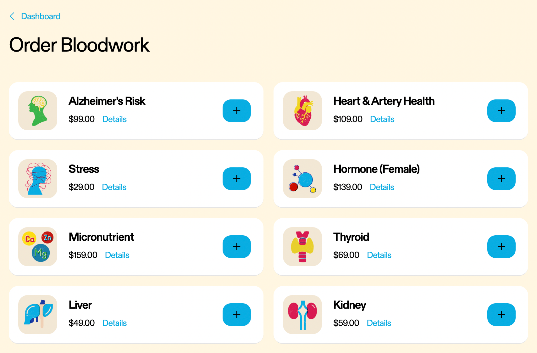 Alongside the free panel that you get with DeathClock and which predicts your 'biological age', there are a number that you can add to your basket and quickly have done, depending on your own levels of hypochondria and/or any concerning results you've seen elsewhere