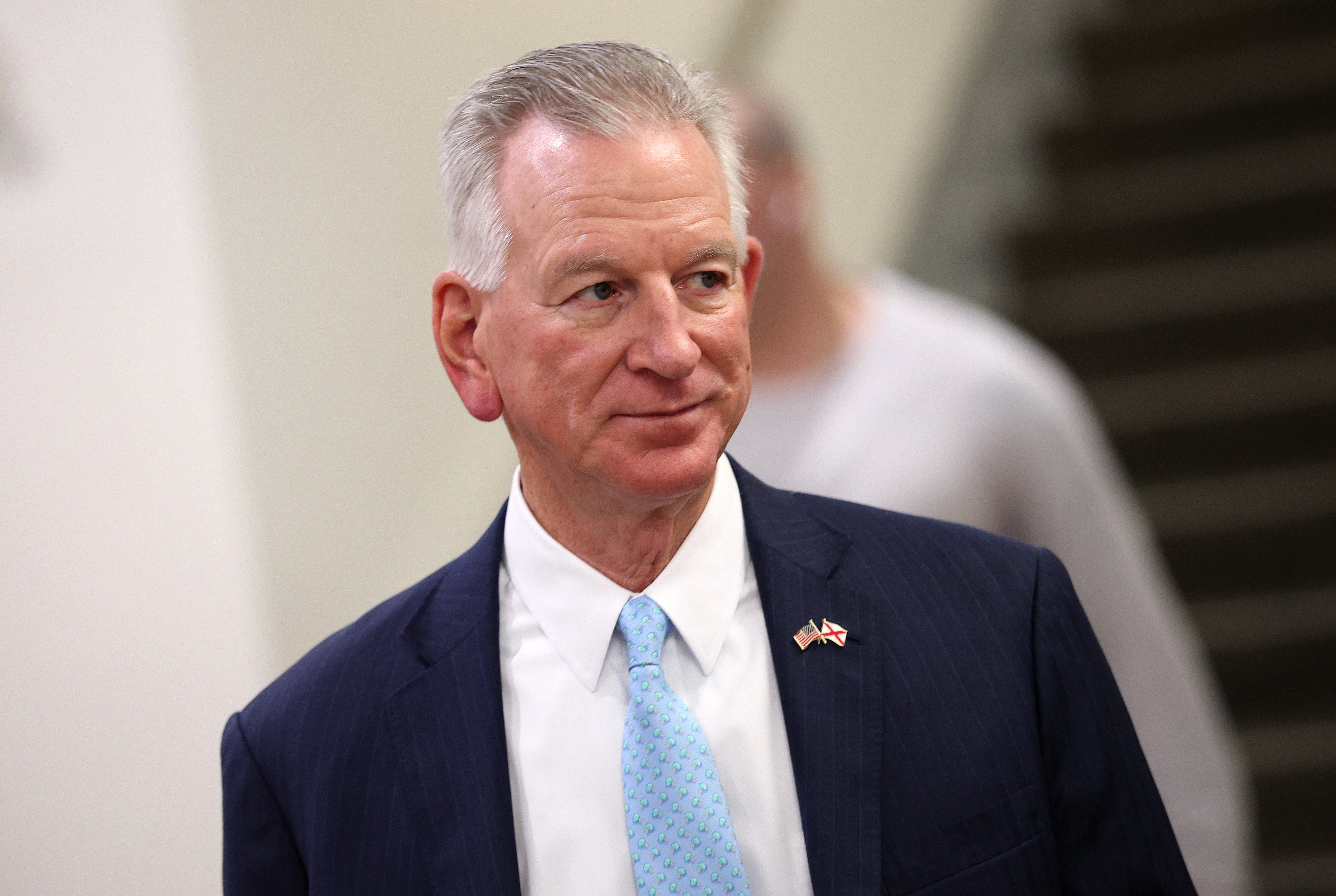 Senator Tommy Tuberville had previously expressed concern that McConnell’s prolonged absence could hurt Republicans’ chances of passing legislation before Congress embarks on  August recess (Getty)