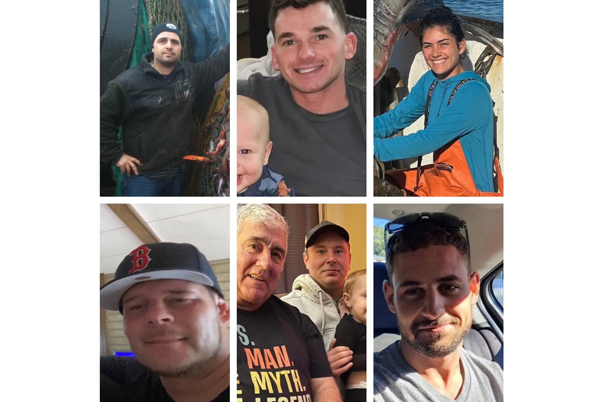 (Left to right, top row) Accursio ‘Gus’ Sanfilippo, Freeman Short, Jada Samitt; (Left to right, bottom row) Sean Therrien, Paul Beal Senior and his son, Paul ‘PJ’ Beal Jr., and John Paul Rousanidis (GoFundMe/Facebook)