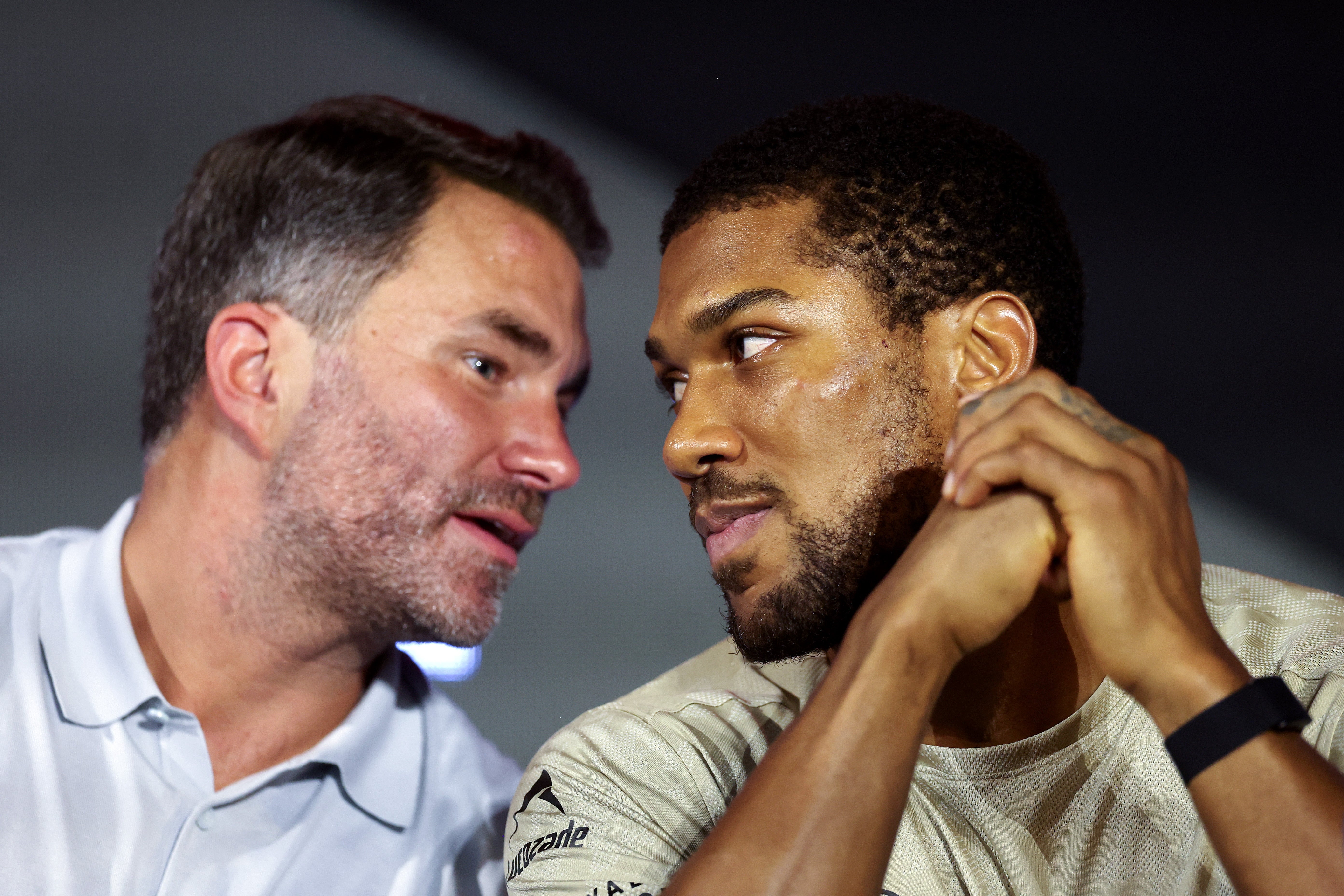 Anthony Joshua (right) with his promoter Eddie Hearn before AJ’s latest fight