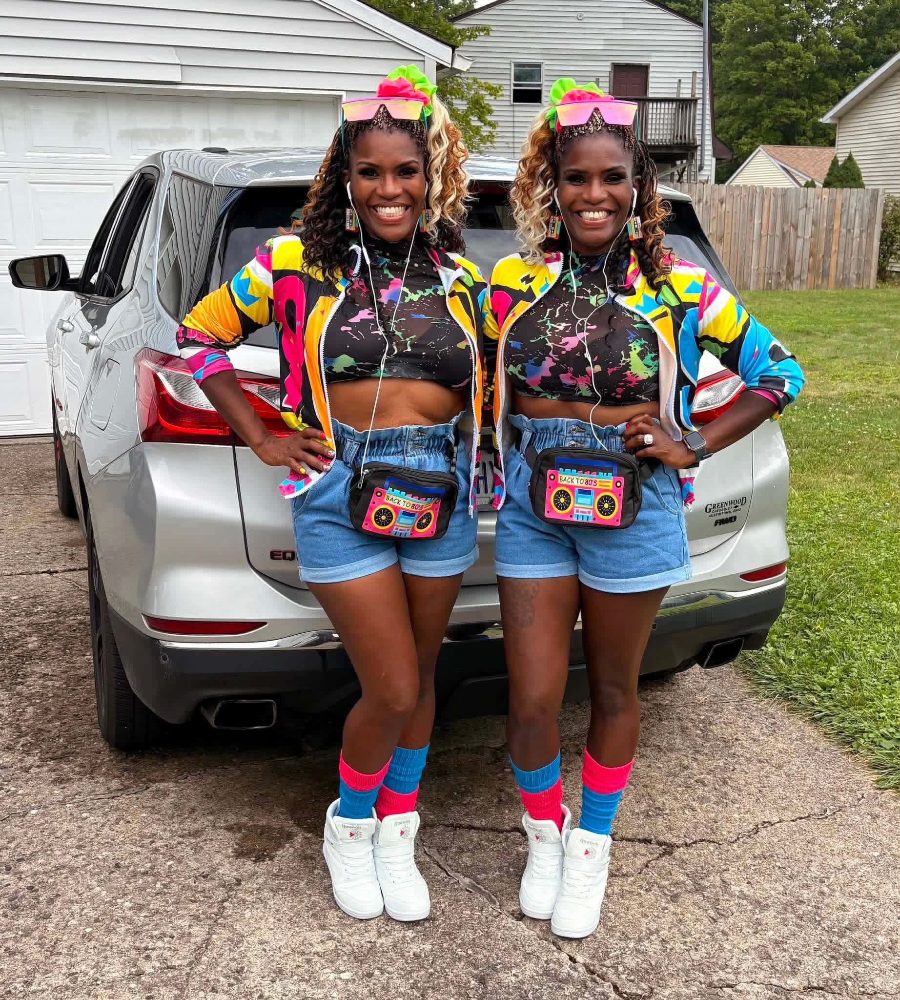 Jaquada and Laquala Royal, 44, (left and right) will be attending the festival as the queens of its Royal Court this weekend. The Royal sisters are pictured here in one of their costumes for this year's 80s-themed celebration.