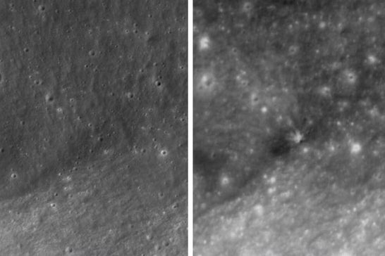 <p>Imágenes del antes y el después de la superficie lunar tras el impacto del cohete de SpaceX en la Luna</p>
