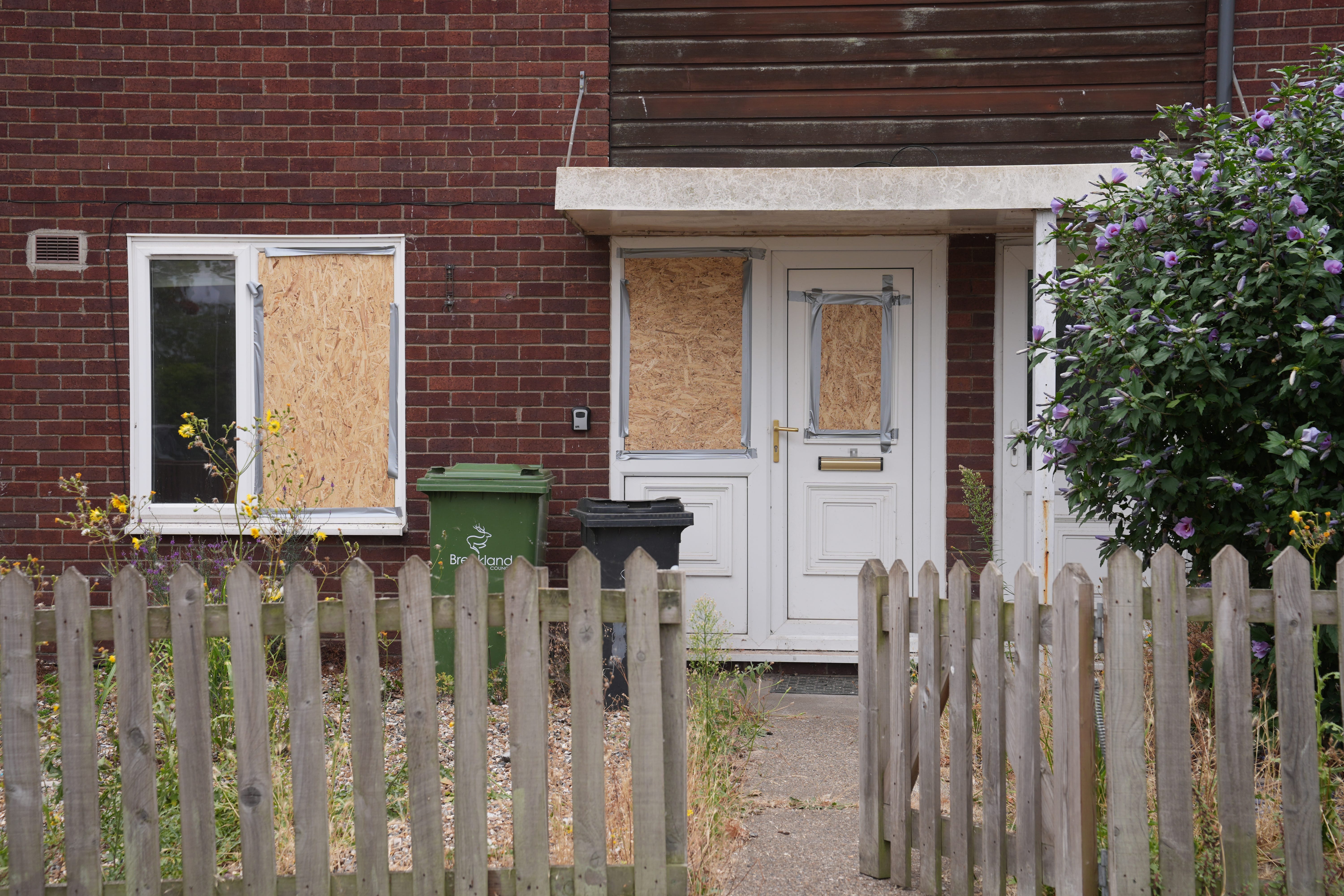 Damage caused to a house on Bracken Road following disorder in Thetford, Norfolk