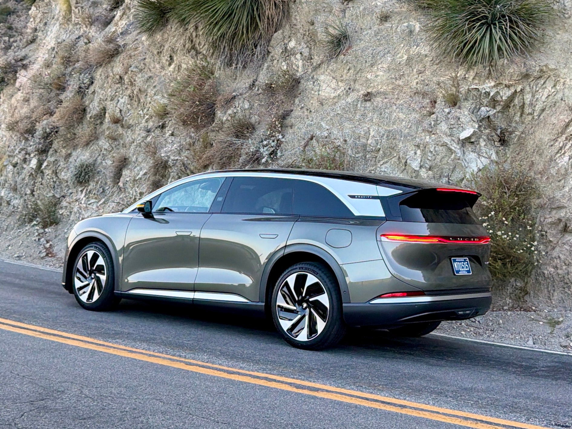 The Lucid Gravity is a long car, but four-wheel steering helps to make it feel more manoeuvrable than expected (Steve Fowler)