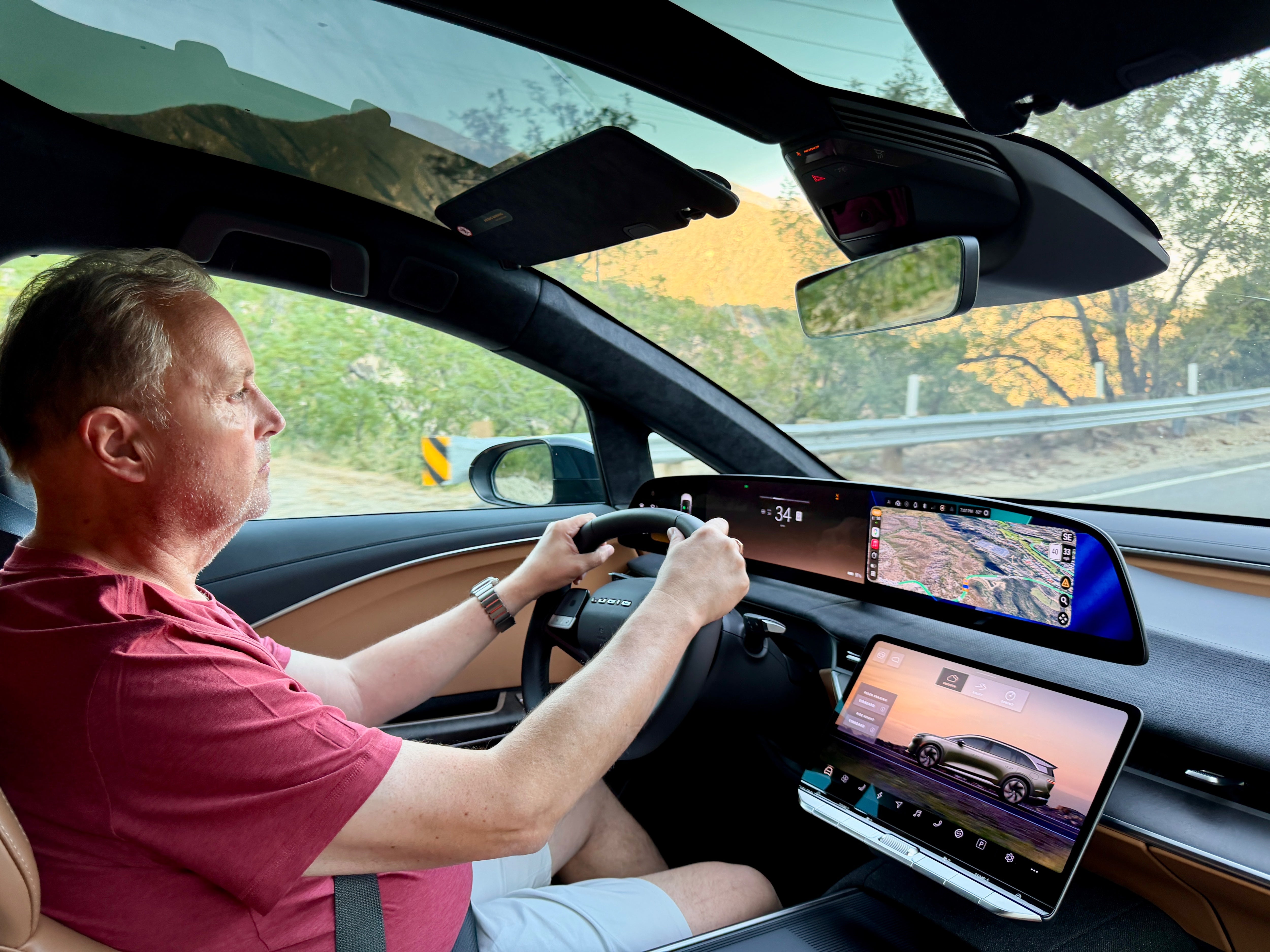 The big Lucid Gravity Grand Touring feels smaller than it is to drive. The big glass roof is a joy (Steve Fowler)