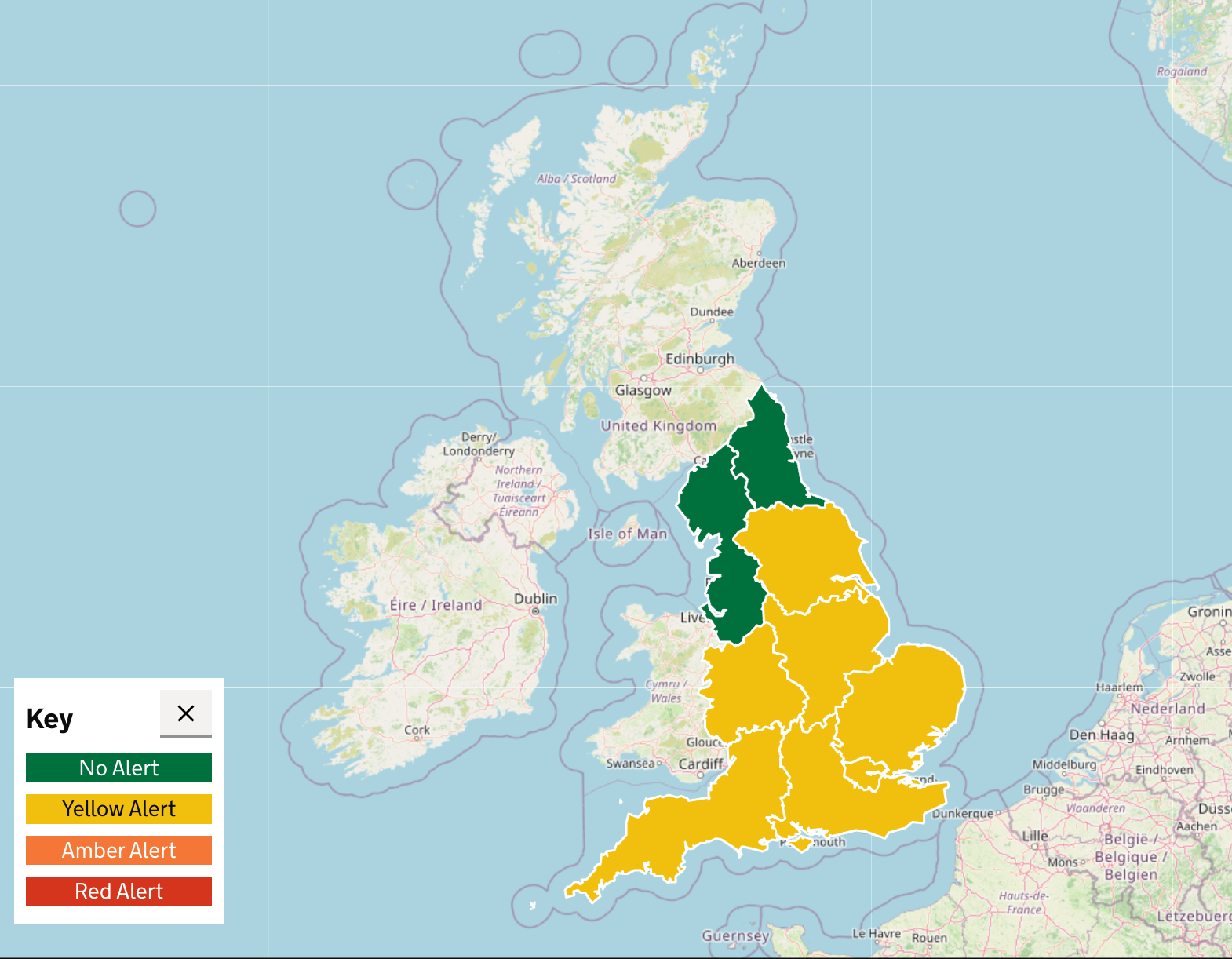 Yellow heat health alerts have been issued for seven regions of the country (UKHSA)
