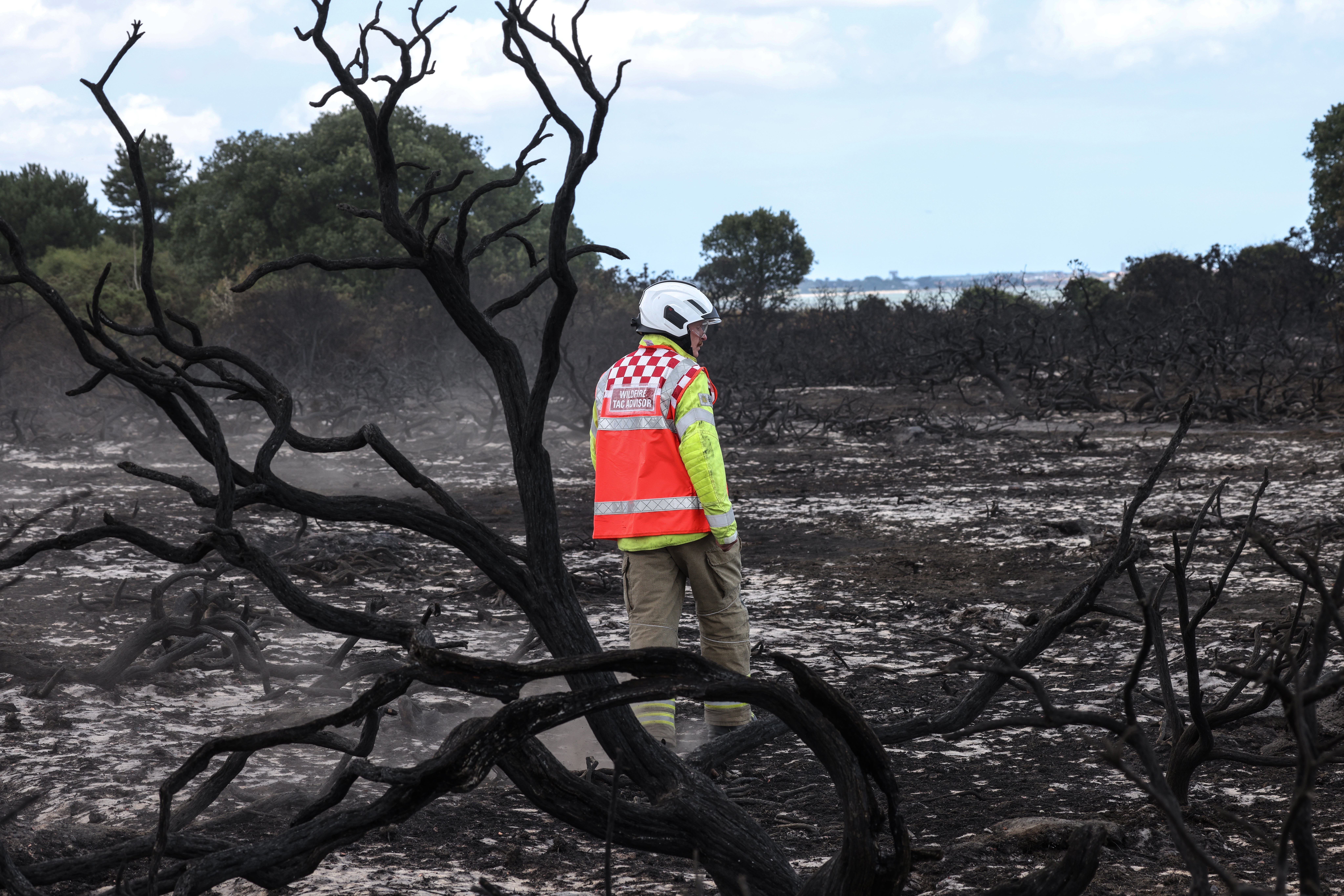 Emergency services near the scene of the wildfire at Dunwich Heath (Humphrey Nemar/PA) (PA Wire)