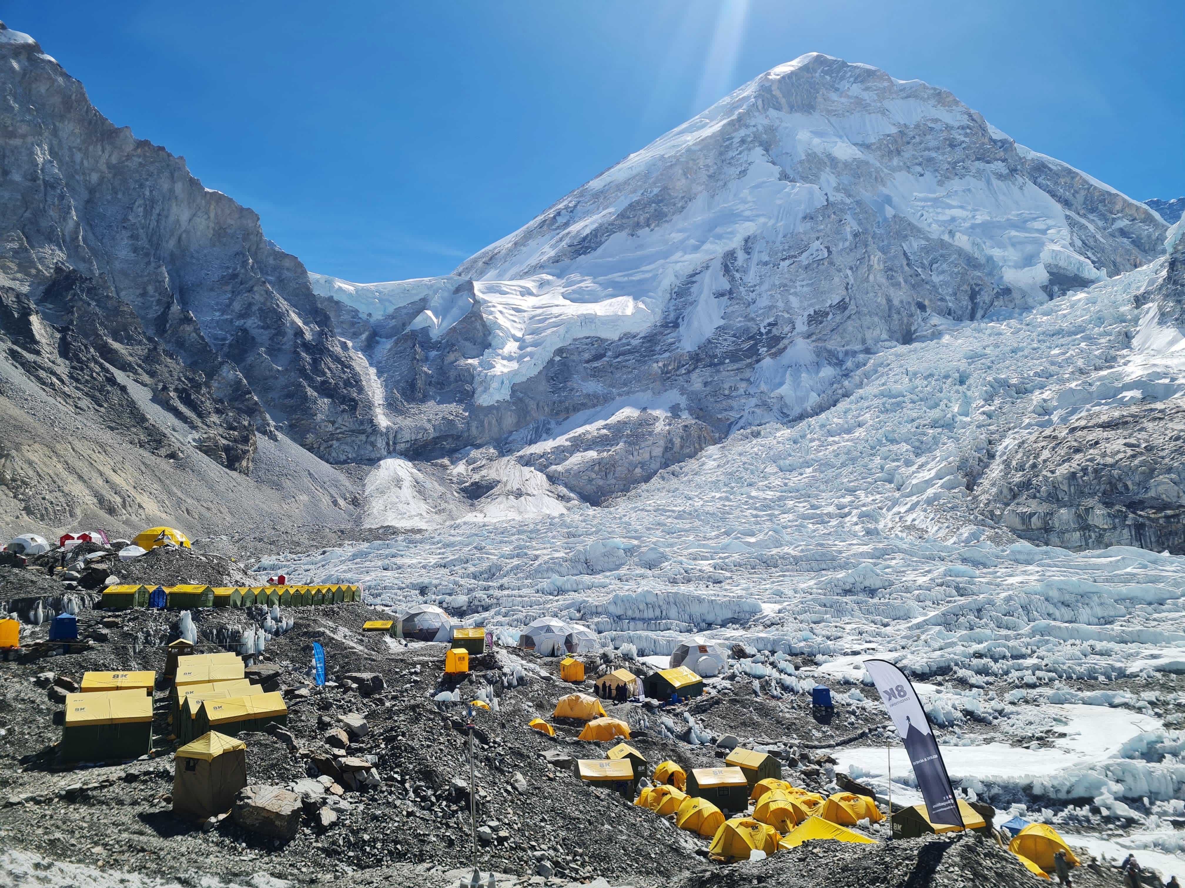 Authorities hope to send out a rescue mission to recover the body by September (Base camp pictured in 2024)