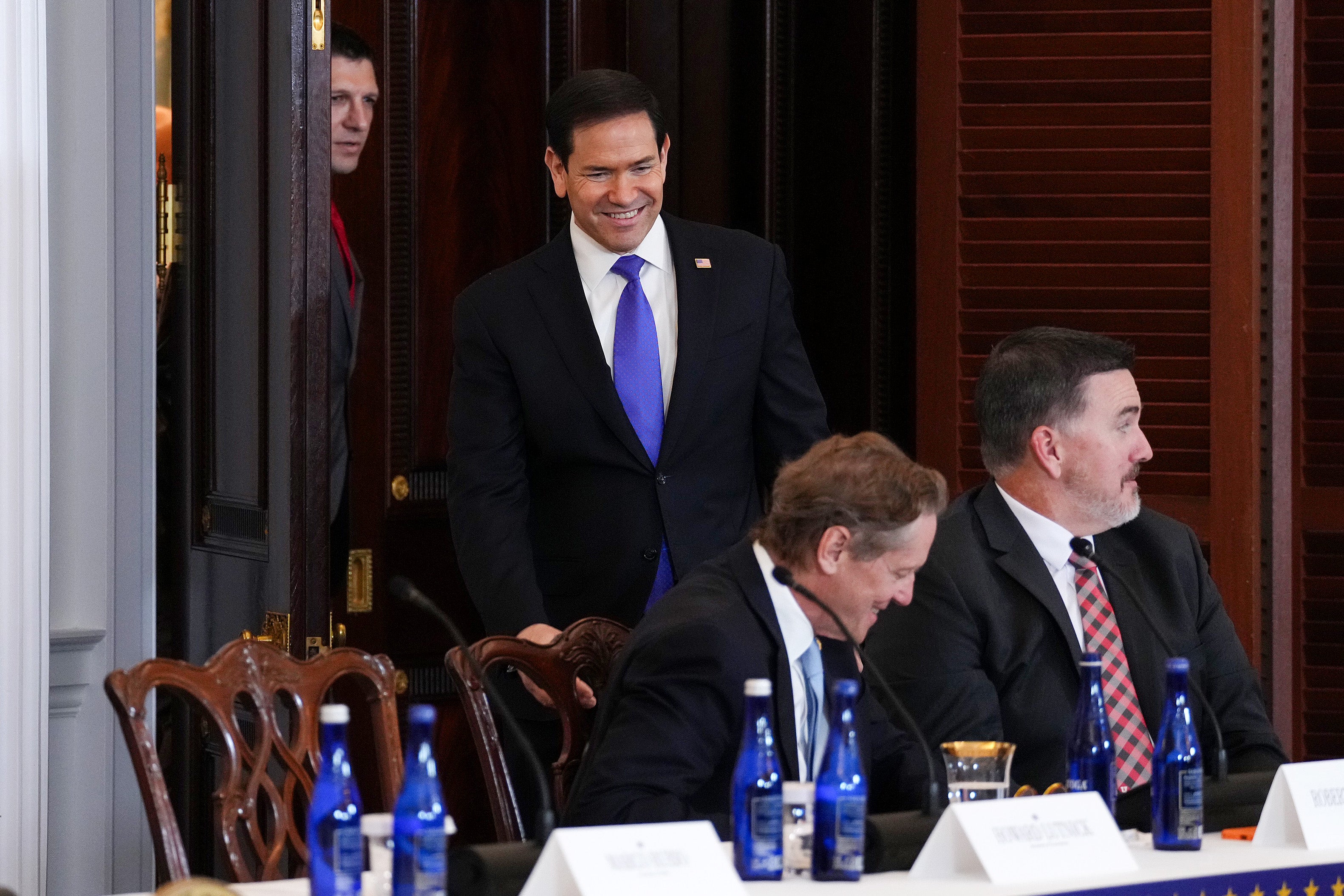 US secretary of state Marco Rubio arrives to a roundtable on the American mining industry at the US Department of State