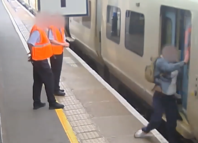 The passenger falls between the train and the platform edge in footage shared by Greater Thameslink Railway as a warning to other passengers