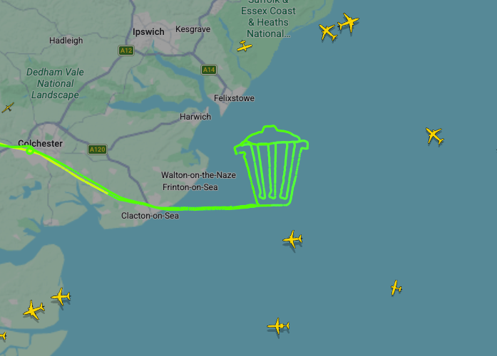 Pilot’s flight path draws bin shape above Clacton