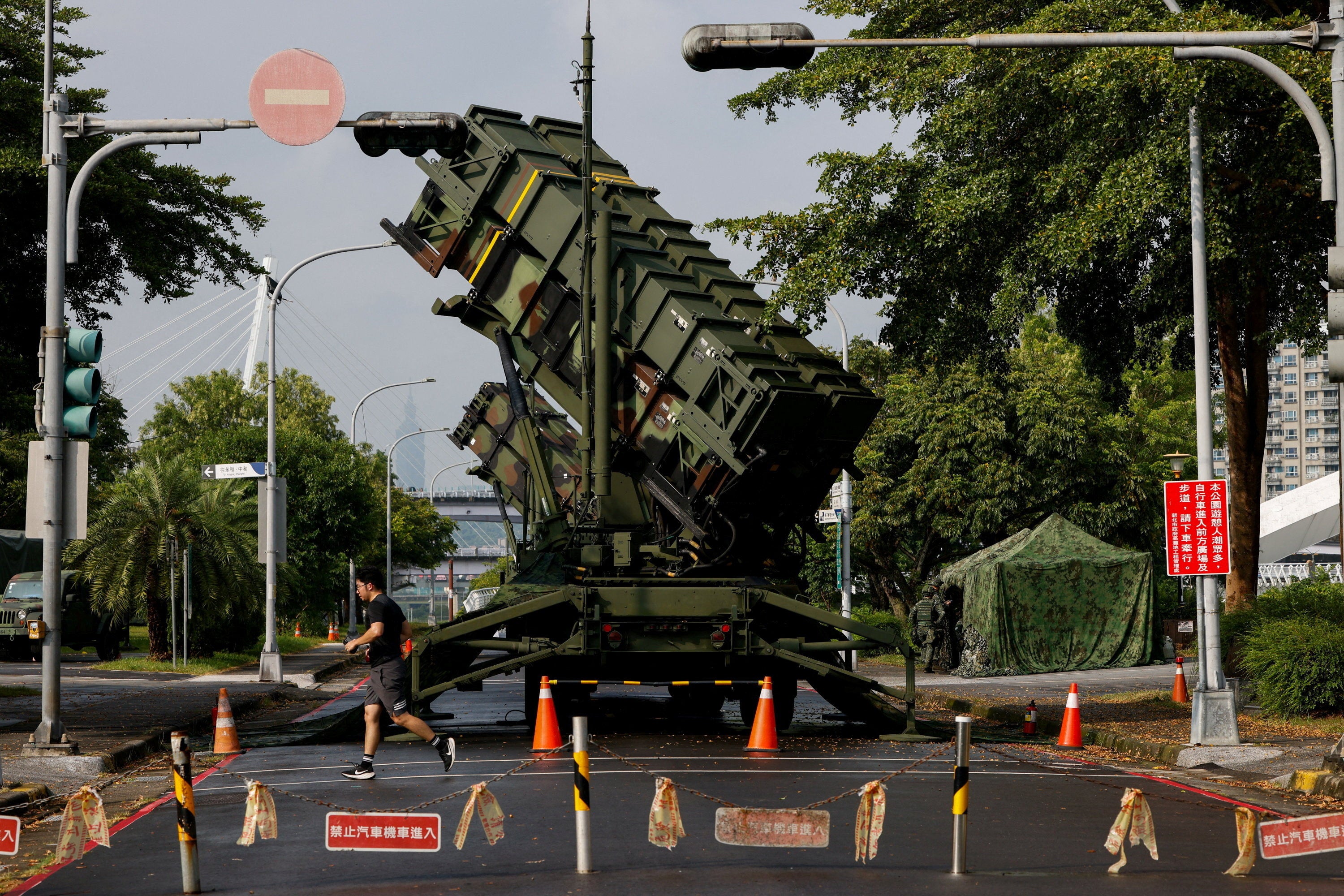 A Patriot missile system is deployed in a local park during the annual Han Kuang military exercises (Reuters)