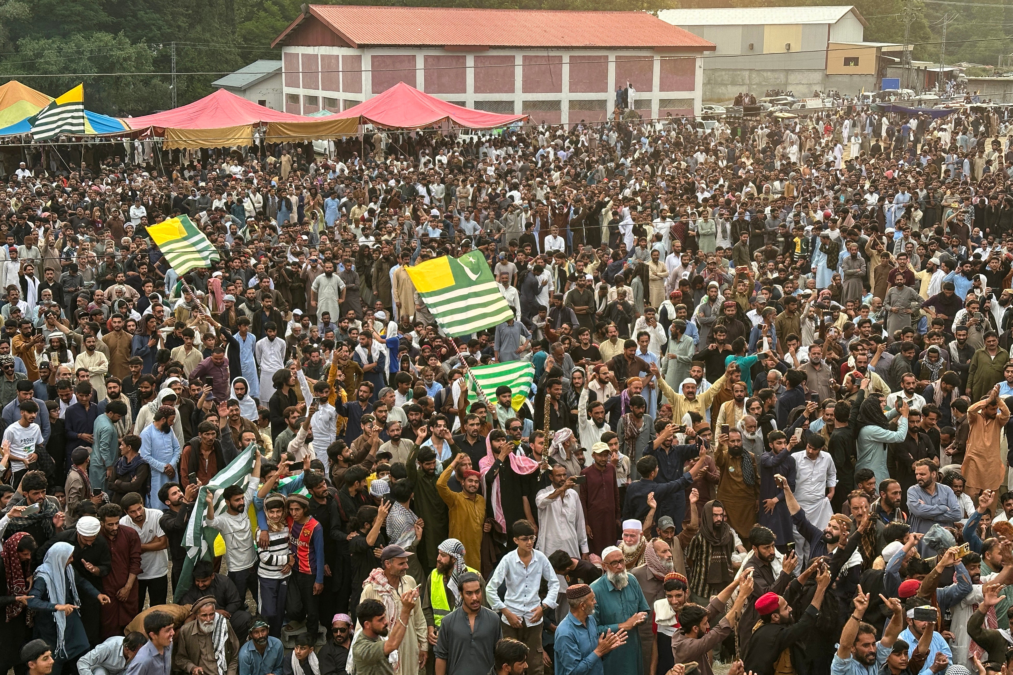 Supporters of the Joint Awami Action Committee gather during a protest in Rawalakot, Pakistan-administered Kashmir, on 24 June 2026