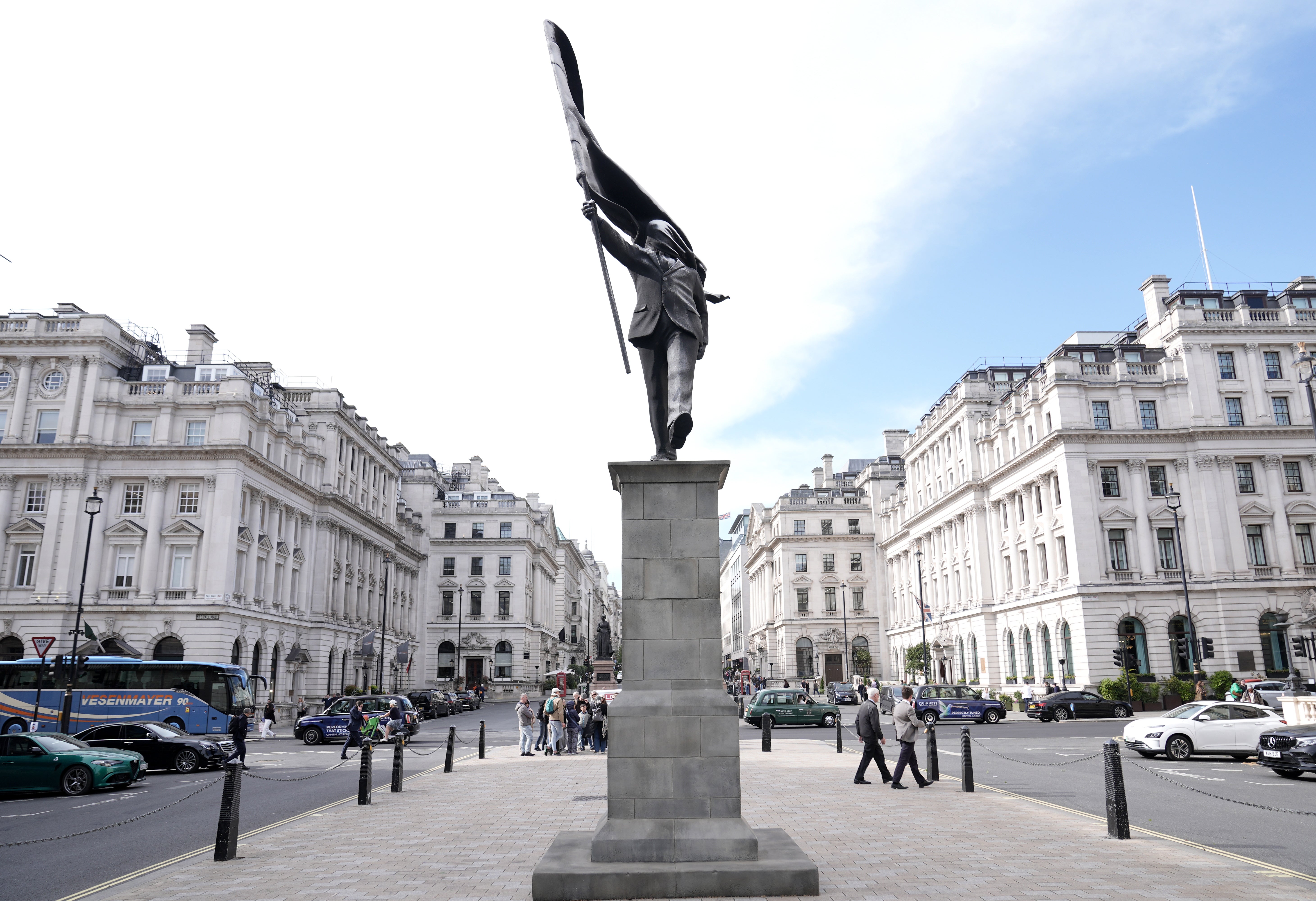 In April this year, a statue of a man carrying a flag covering his face appeared in Waterloo Place near Trafalgar Square, with Banksy then claiming credit for the work
