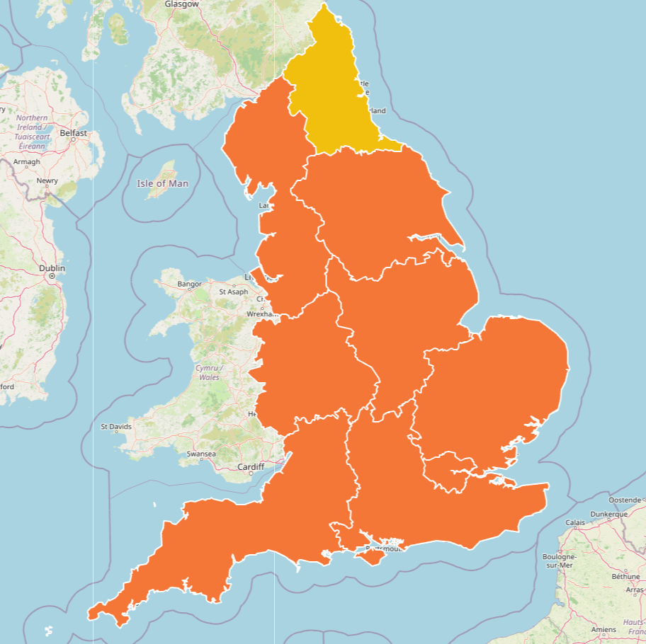 The alerts – yellow, amber or red – depend on the level of impact expected (UKHSA)