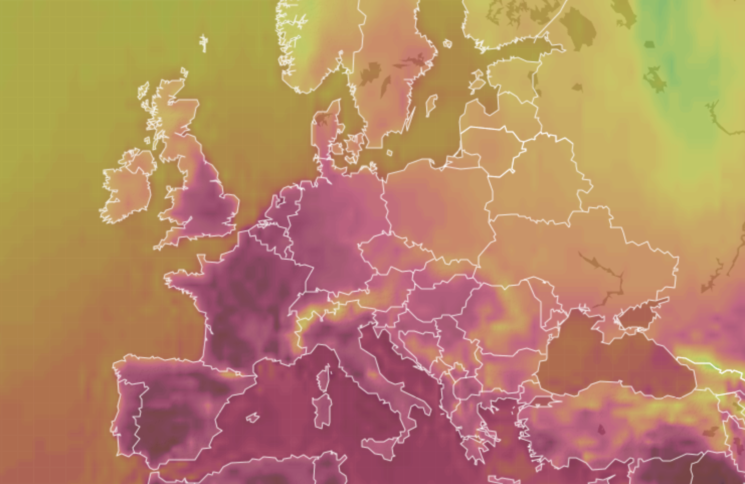 Western Europe will see scorching temperatures as high as 43C on Thursday (Ventusky.com)