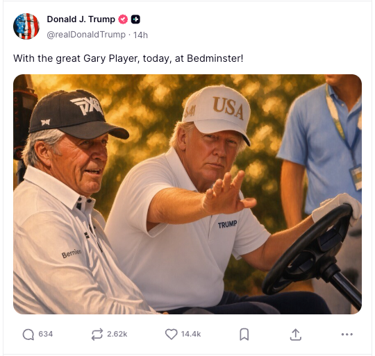 Trump appeared to have undergone an glow-up, while Player appeared essentially the same as he did in the original image