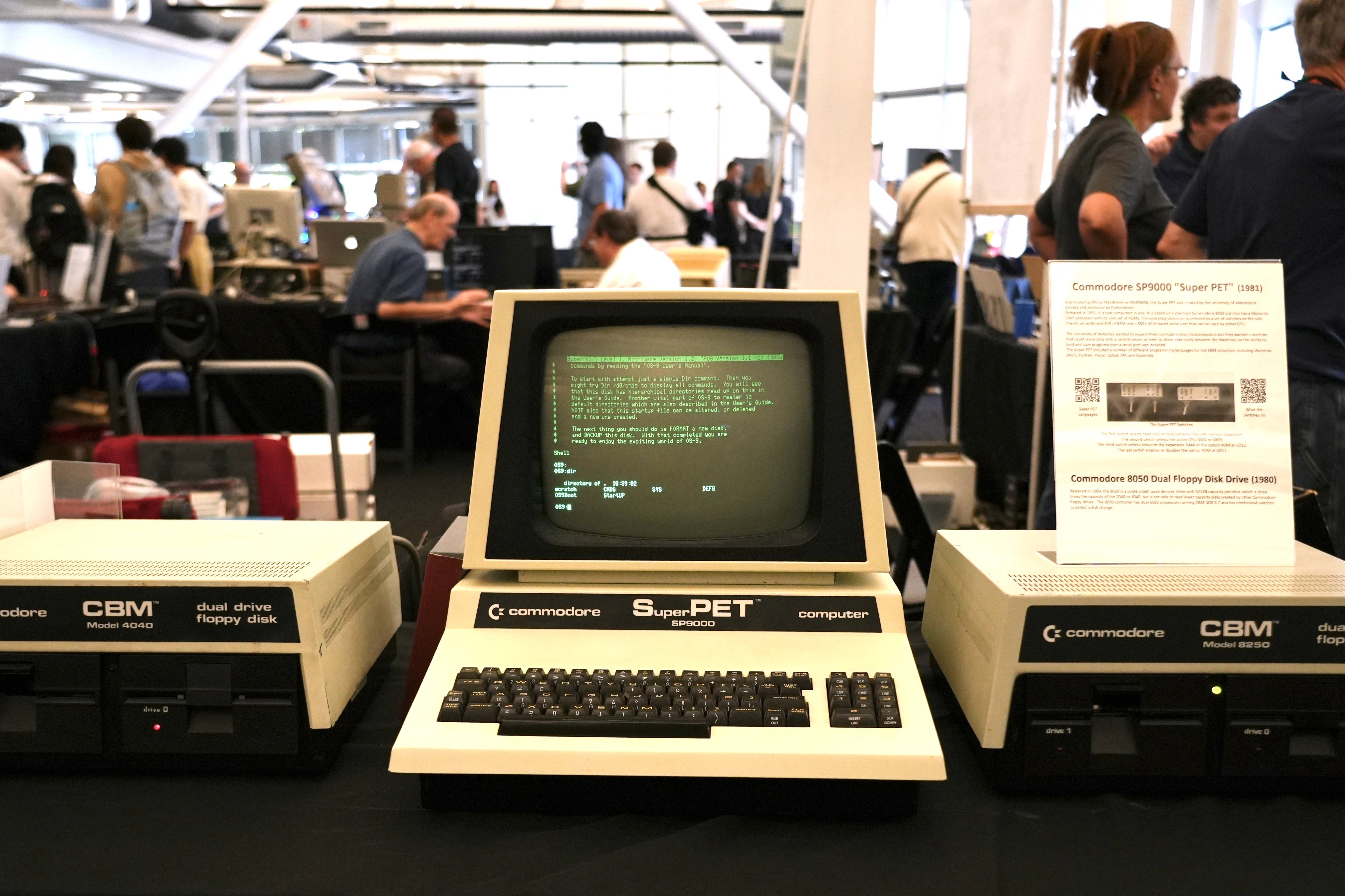 A 1981 Commodore SP9000 “Super PET” computer and floppy disk drives are displayed at the Vintage Computer Festival in Mountain View, Calif., Sunday, Aug. 2, 2026 (AP Photo/Terry Chea)