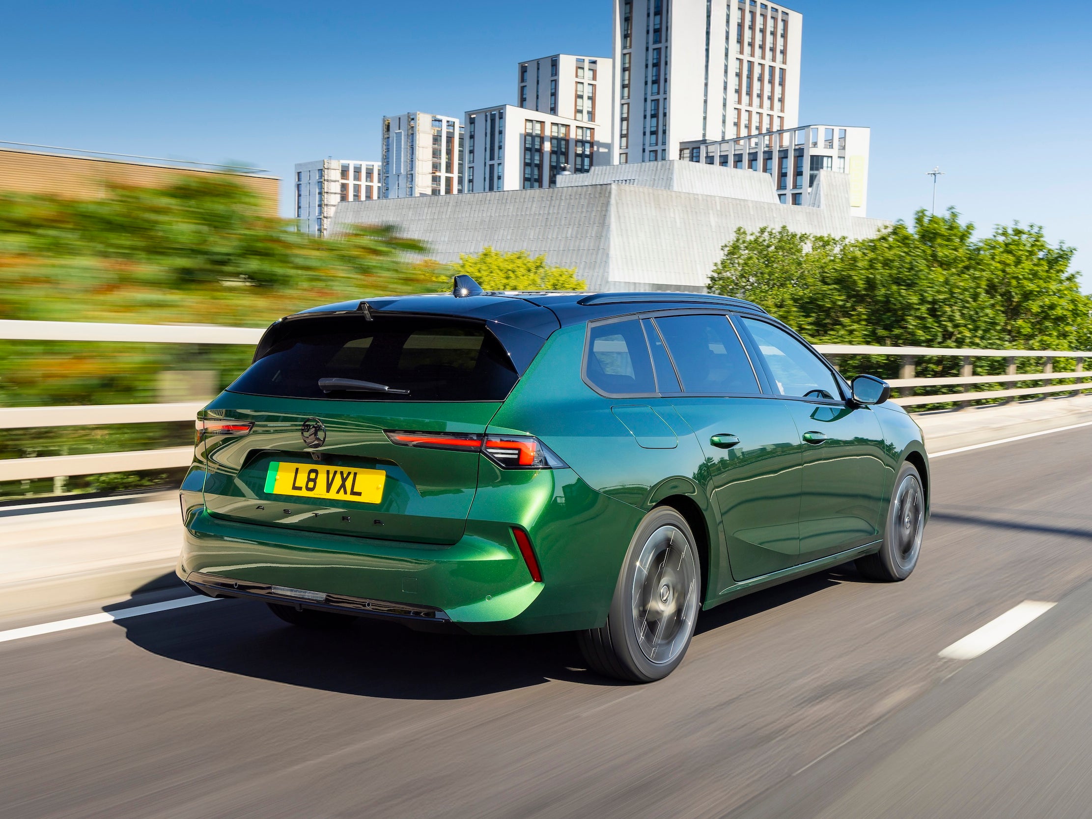 There's no change at the back of the Astra Sports Tourer, but all models get a sporty black roof (Vauxhall)