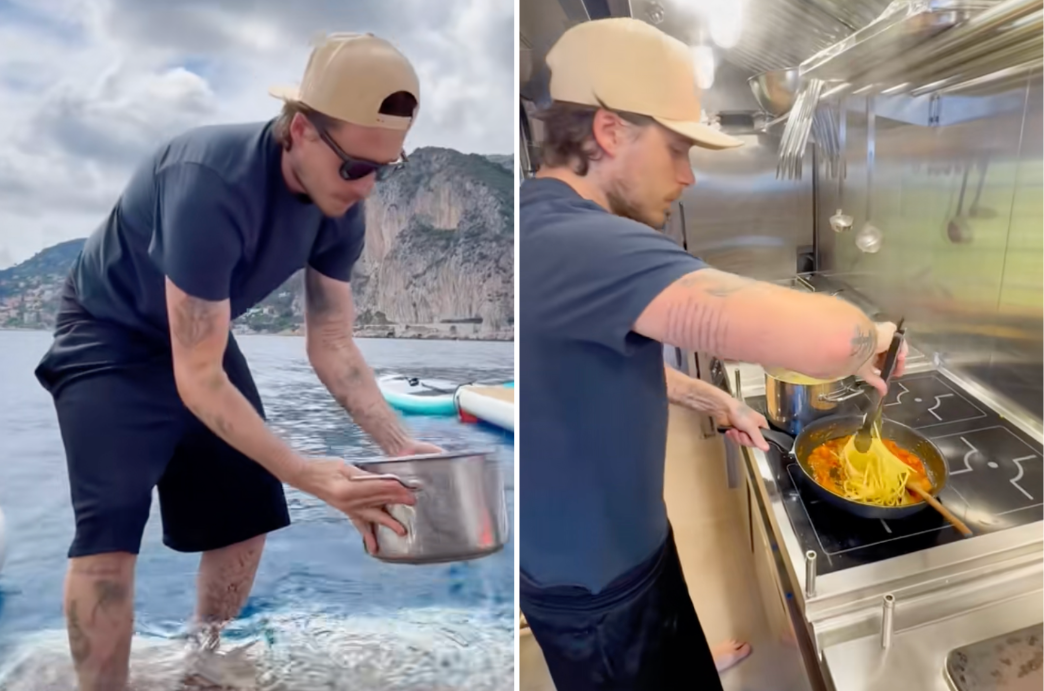 Brooklyn Beckham reshared a year-old clip of him cooking pasta with seawater