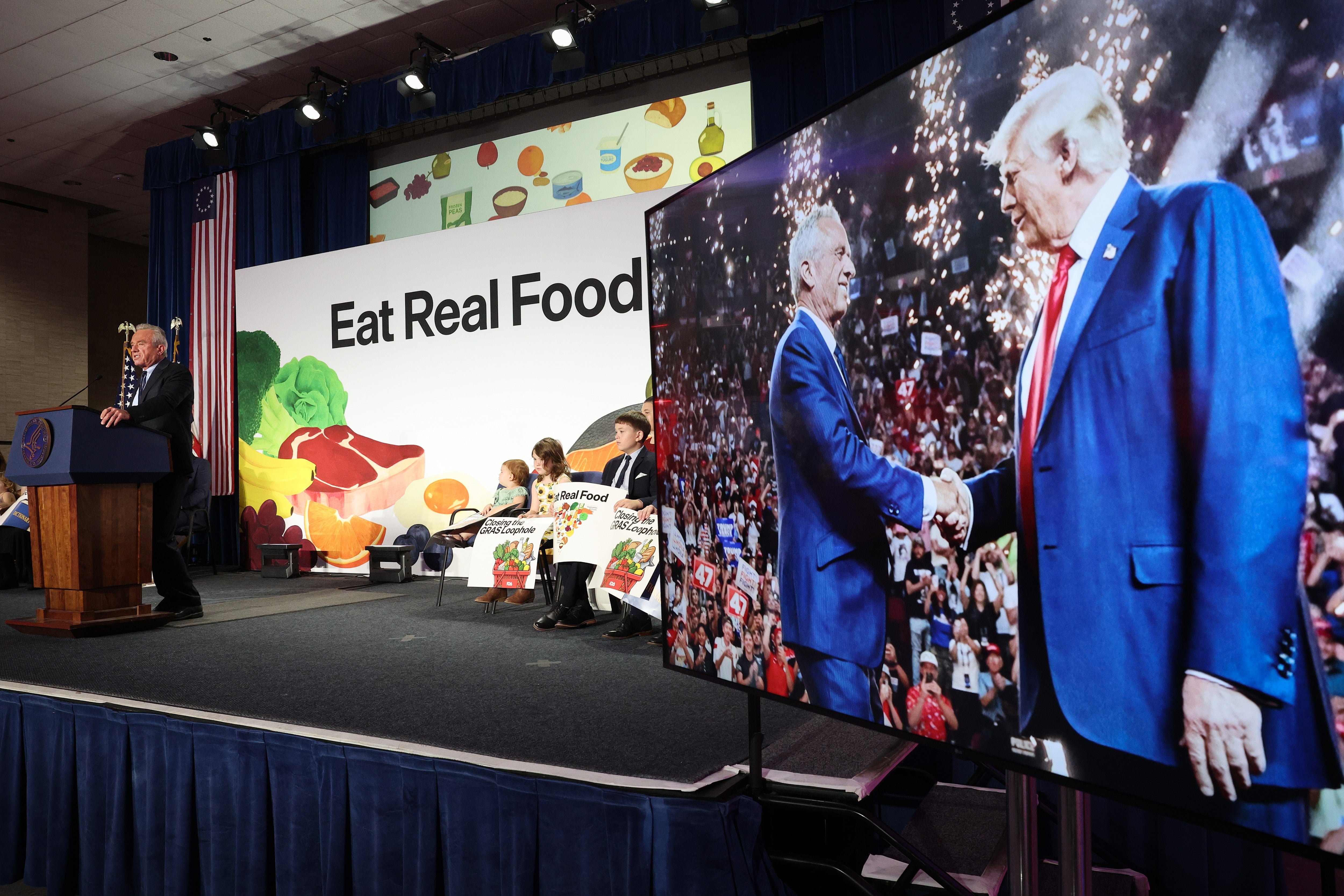 RFK Jr. delivers remarks during an event at HHS Headquarters Monday that highlighted a series of 'landmark actions' to improve the nation's food supply and advance the 'Make America Healthy Again' agenda