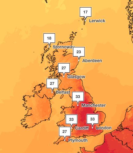 Temperatures will soar across the entire UK on Thursday