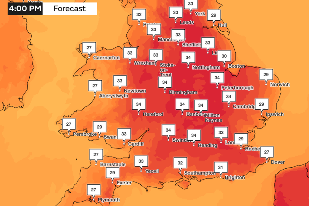 Mapped: UK to be hotter then Barcelona as fifth heatwave will bring 36C temperatures