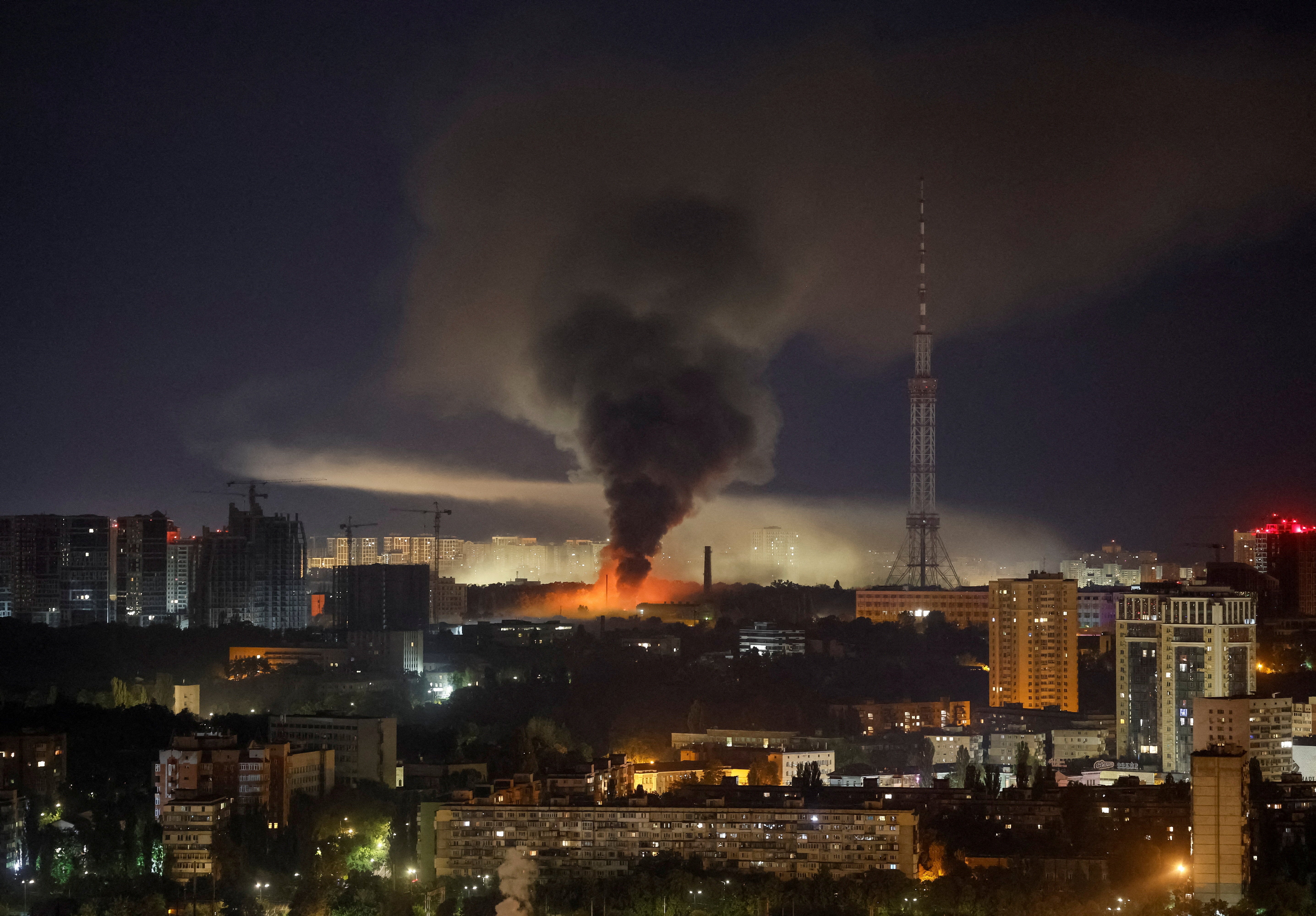 Smoke rises in the city during a Russian missile strike, amid Russia's attack on Ukraine, in Kyiv