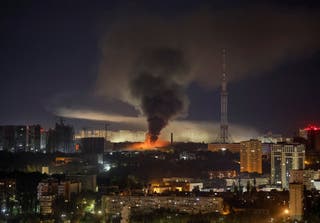 Smoke rises in the city during a Russian missile strike, amid Russia's attack on Ukraine, in Kyiv
