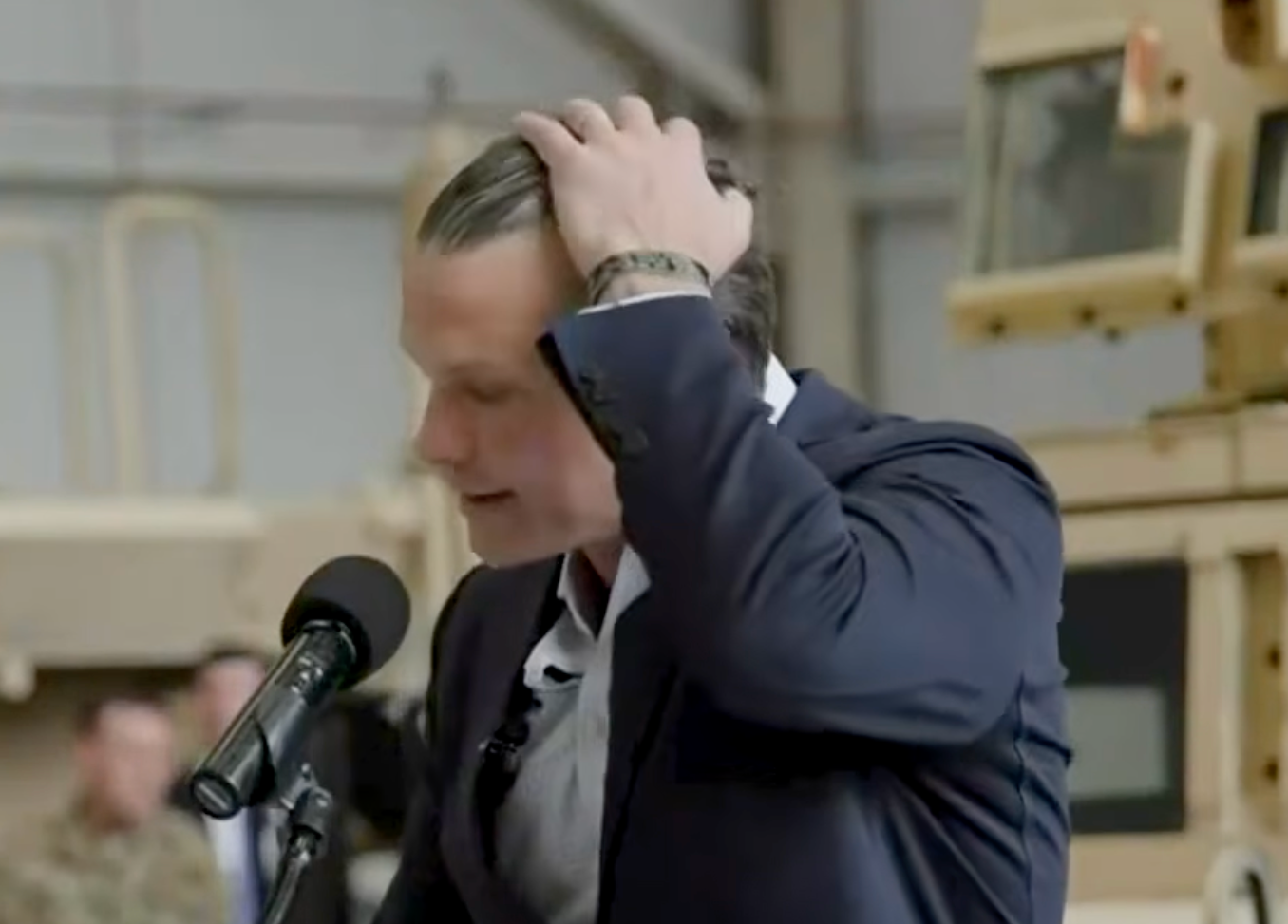 Hegseth referenced his ancestry during the speech, joking that he was sweating because he is a 'Norwegian from Minnesota'