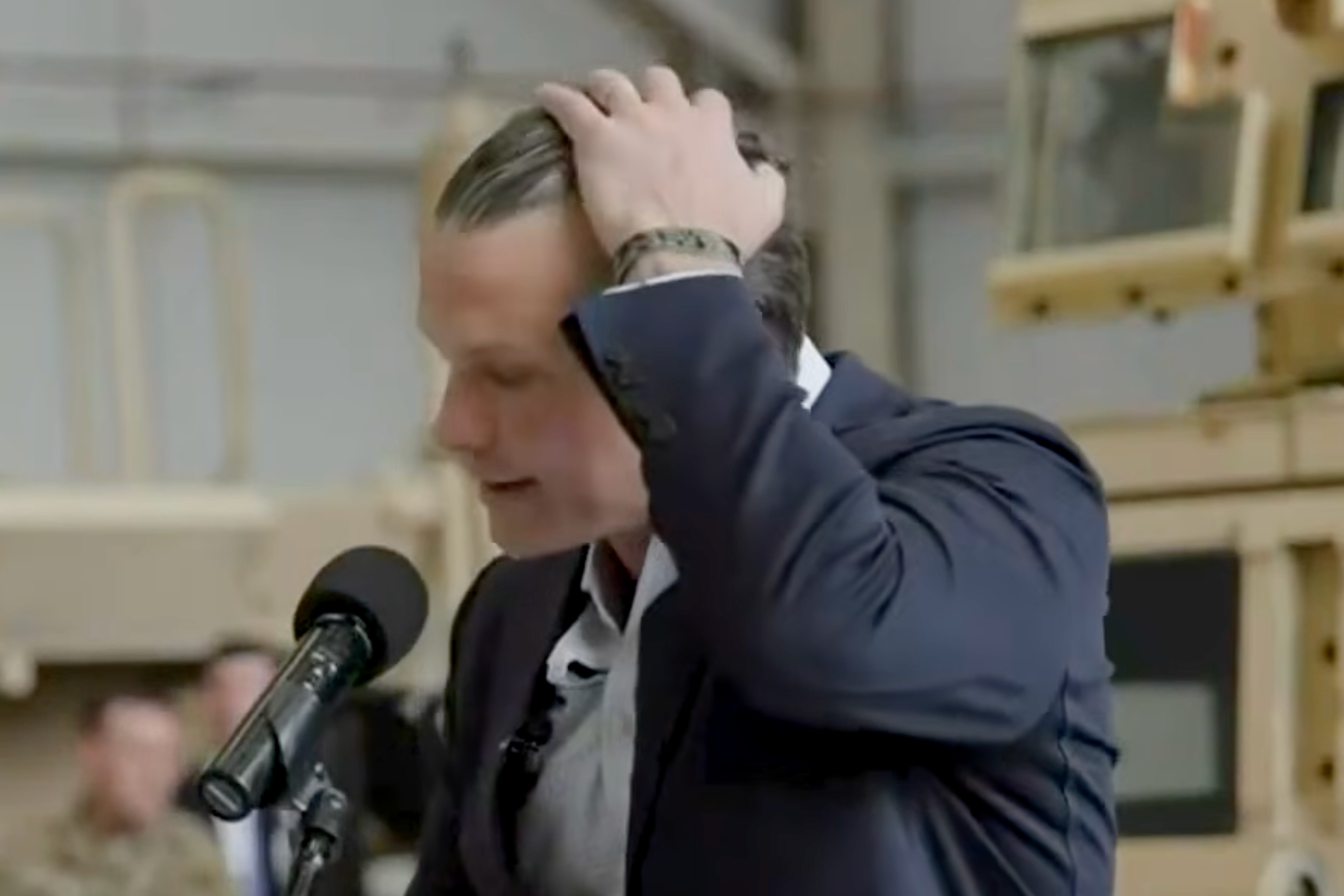 Hegseth referenced his ancestry during the speech, joking that he was sweating because he is a 'Norwegian from Minnesota' (US Department of War)