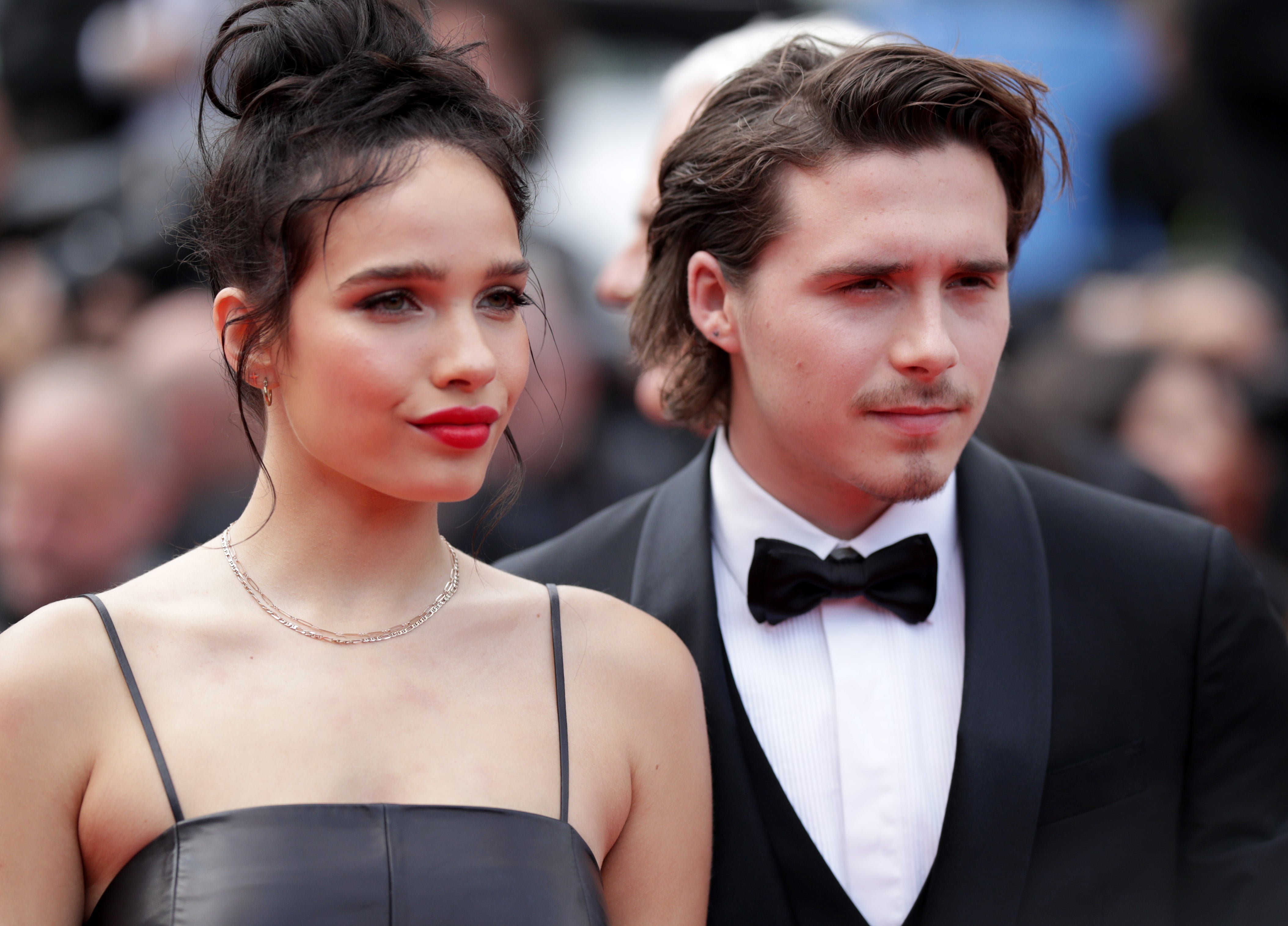 Brooklyn Beckham and ex-girlfriend Hana Cross in 2019 – the book claims their relationship came under pressure from the family brand (Getty)
