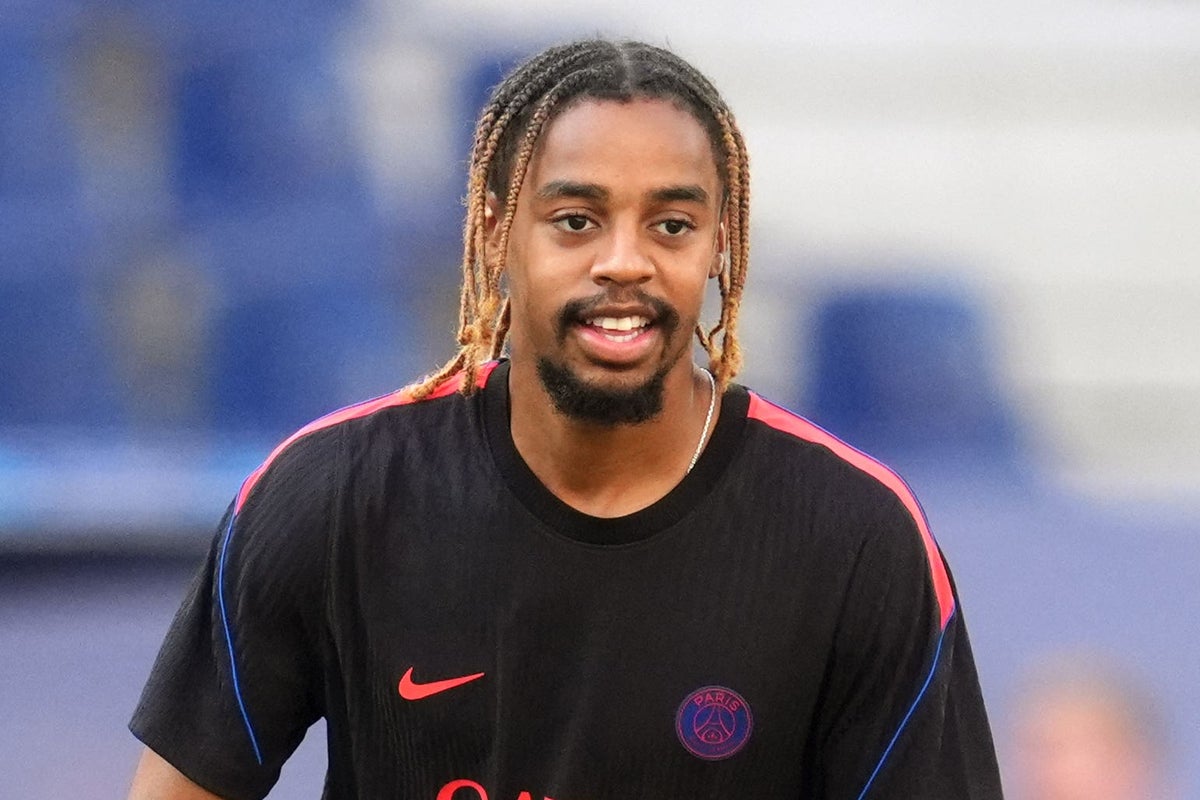 Bradley Barcola, Paris Saint-Germain and France winger, wearing the PSG shirt during an official match.