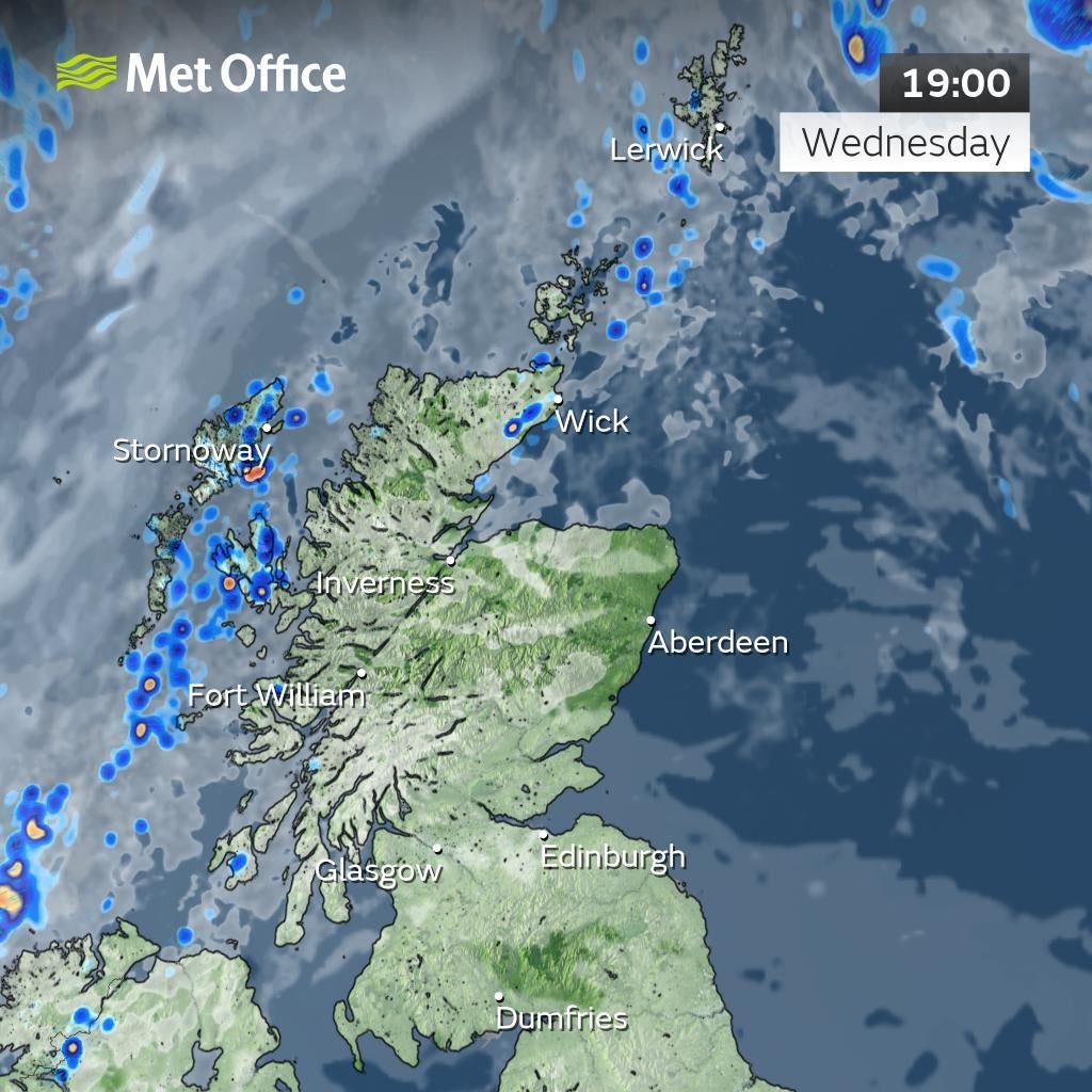 Much of Scotland is expected to be covered by cloud on Wednesday evening (Met Office/PA)