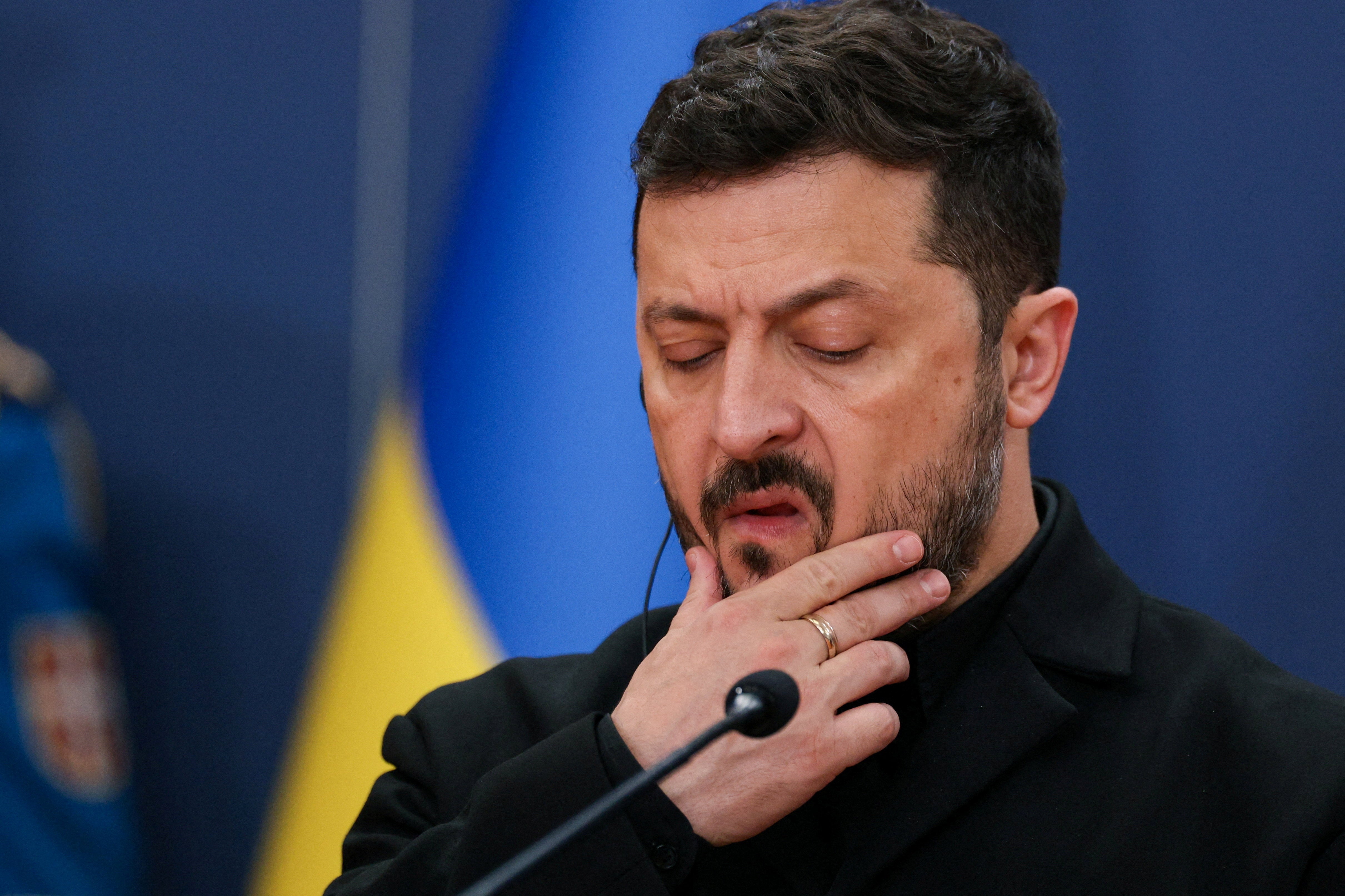 Ukrainian president Volodymyr Zelensky attends a press conference in Belgrade (Reuters)