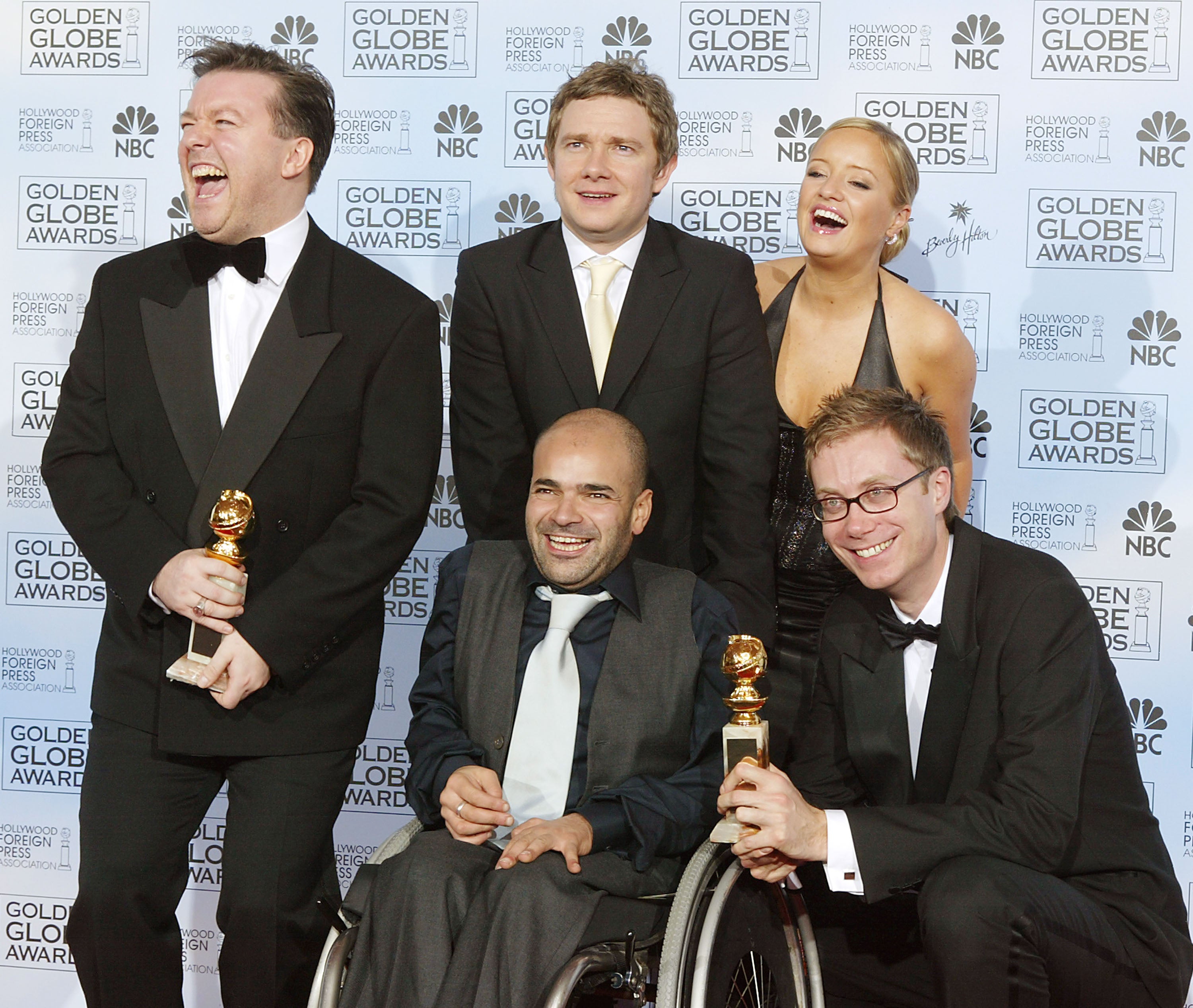 Lucy Davis with the cast and producer of ‘The Office’ at the Golden Globe awards in 2004 (Getty)