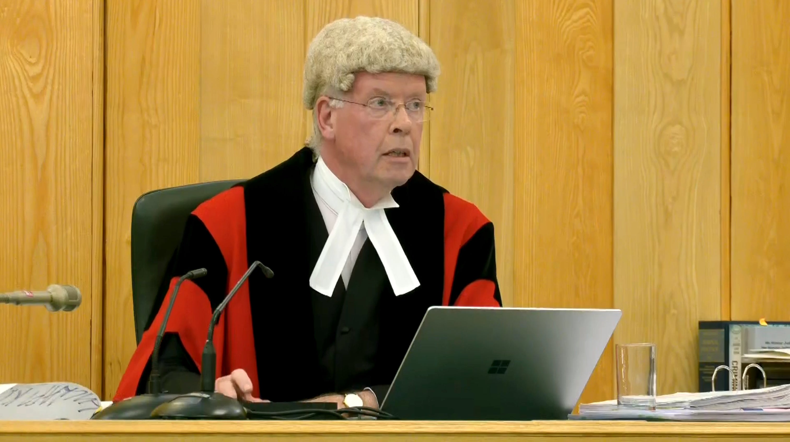 His Honour Judge Mark Lucraft KC at the Old Bailey, central London, sentencing serial sex attacker Simon Levy, 40, to a whole-life order (PA)