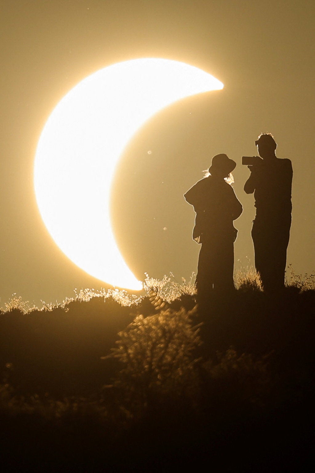 The solar eclipse, before totality, at the Galactica Centre near Teruel, Spain (Reuters)