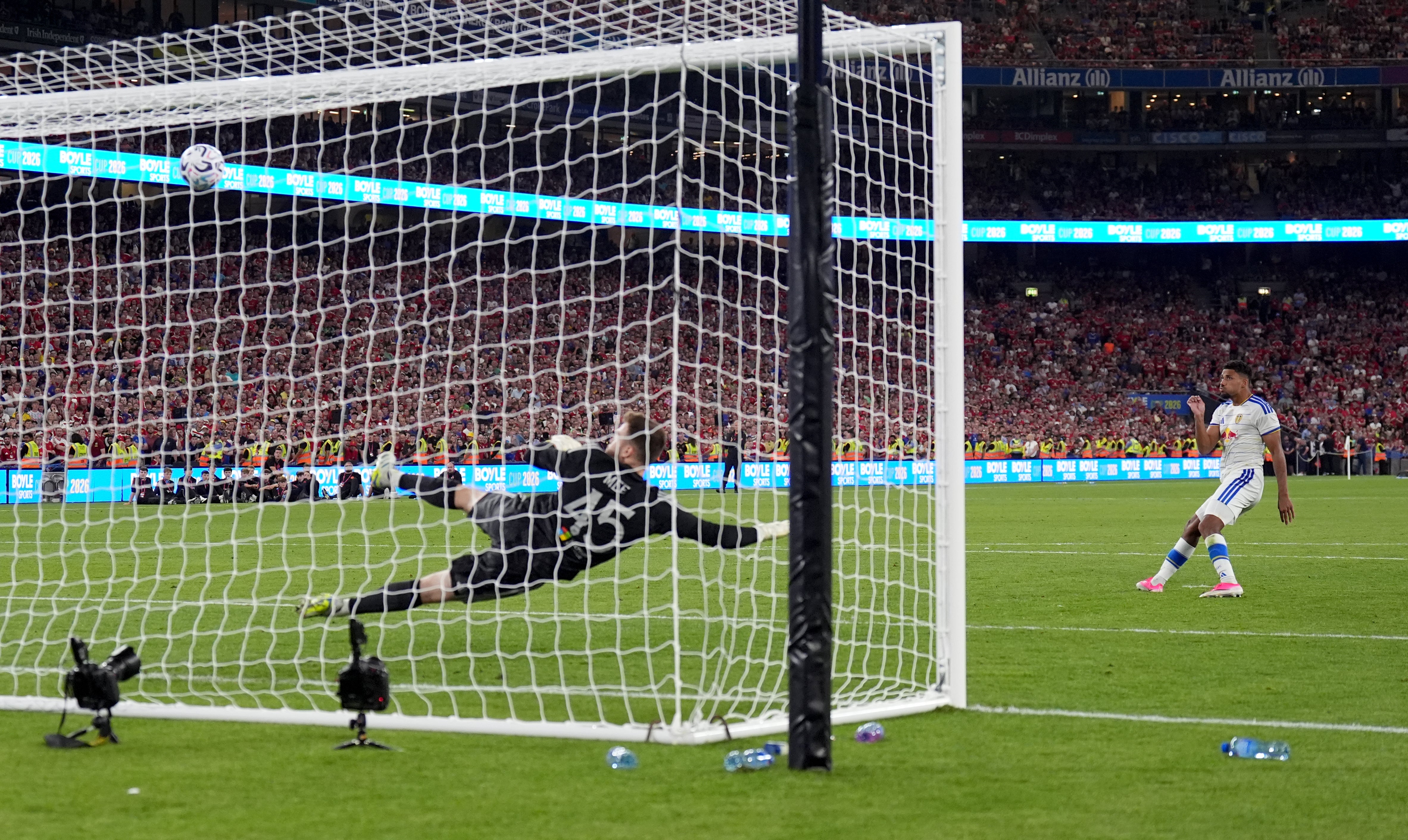 James Justin hit the bar with his penalty...